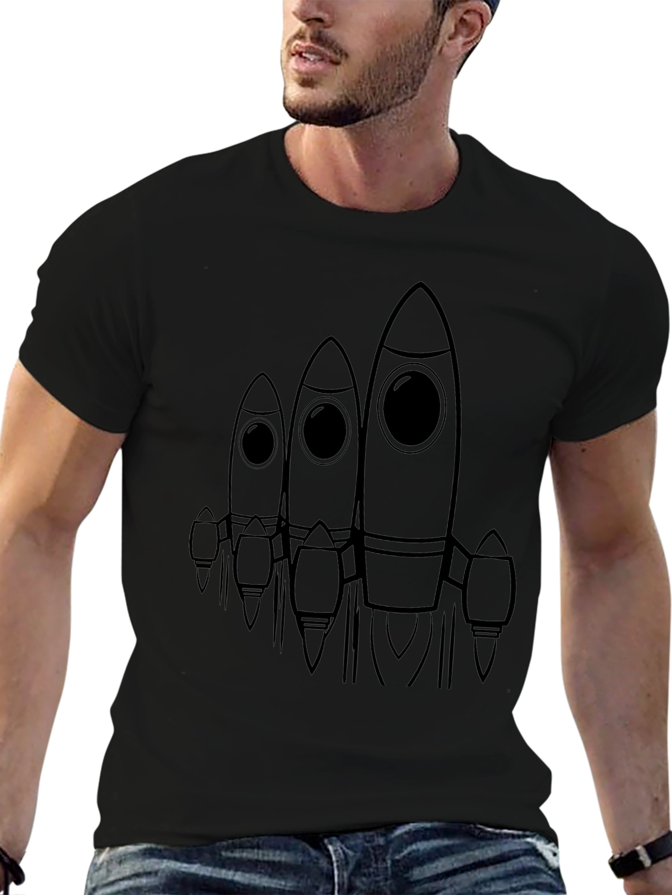Rocket Graphic Tee - Black Cotton Casual Wear