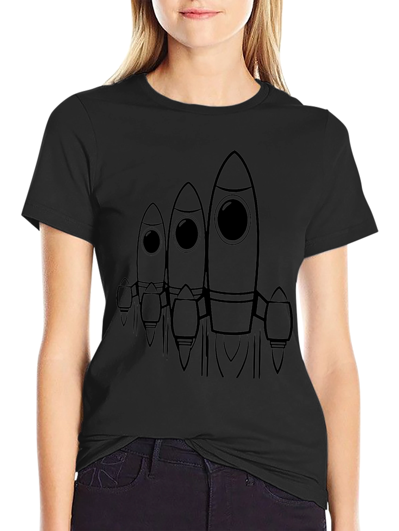 Rocket Graphic Tee - Black Cotton Casual Wear