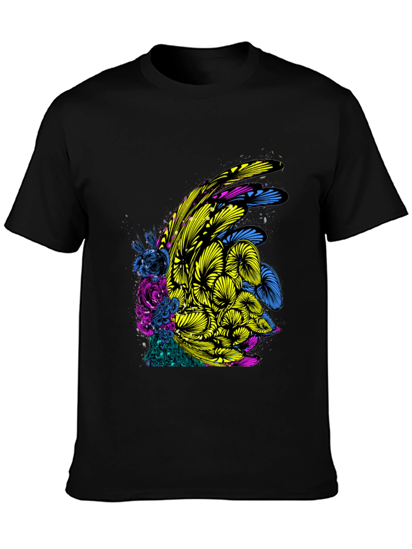 Abstract Floral Graphic Print Black T-Shirt