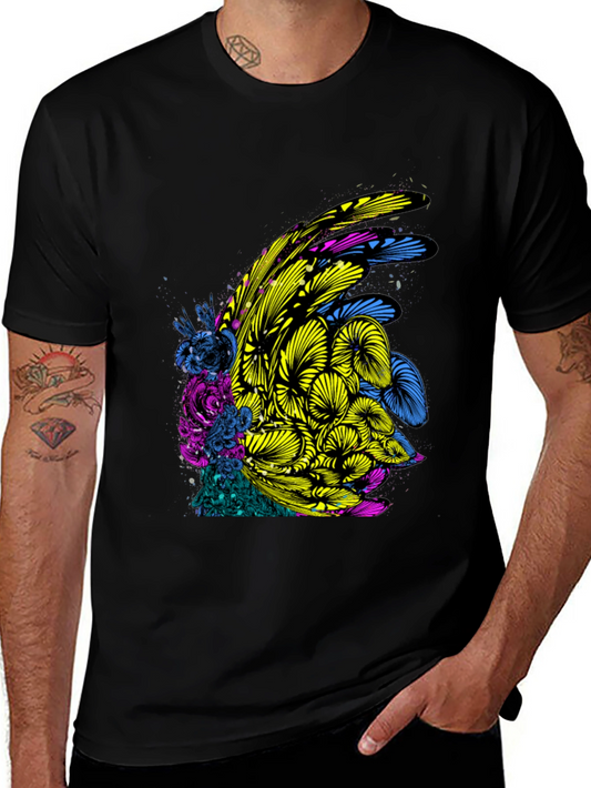 Abstract Floral Graphic Print Black T-Shirt