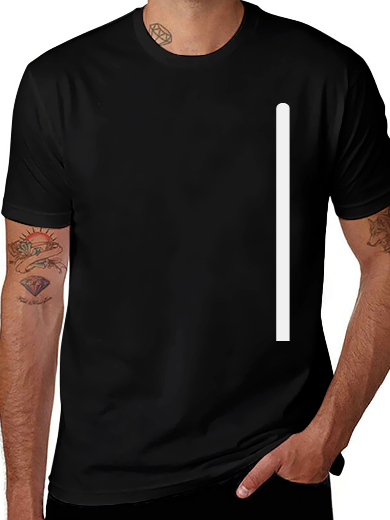 Minimalist Black T-Shirt with White Stripe