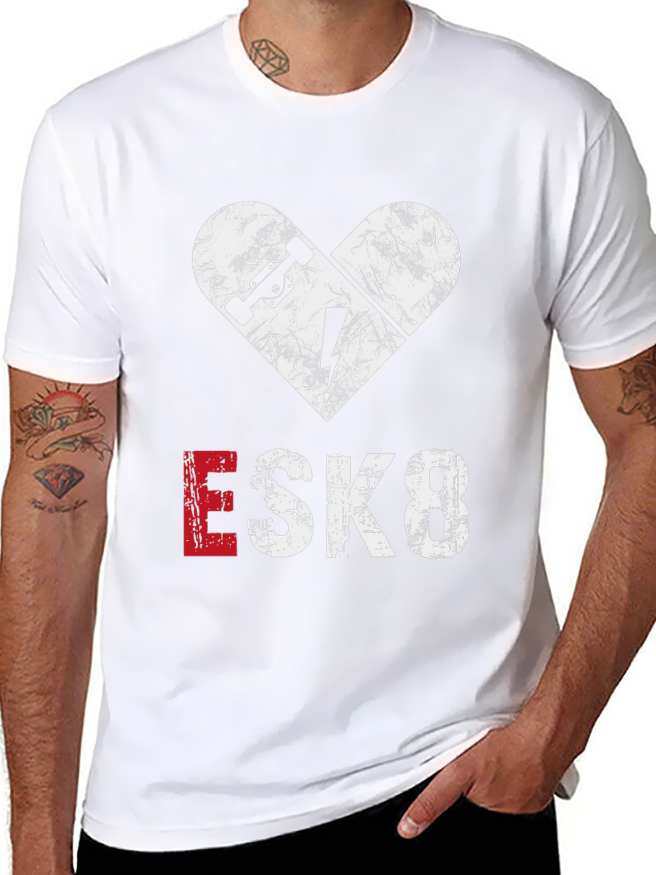 ESK8 Skateboard Heart Graphic Tee - Cool Casual Shirt