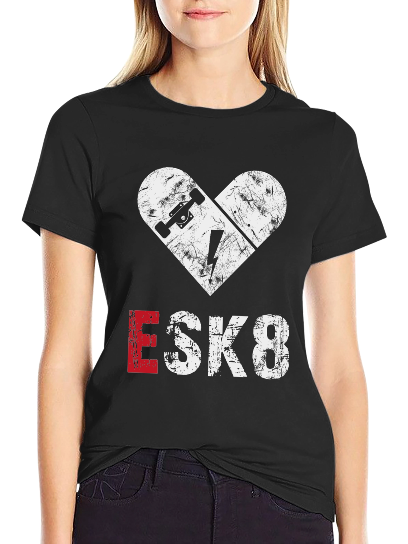 ESK8 Skateboard Heart Graphic Tee - Cool Casual Shirt
