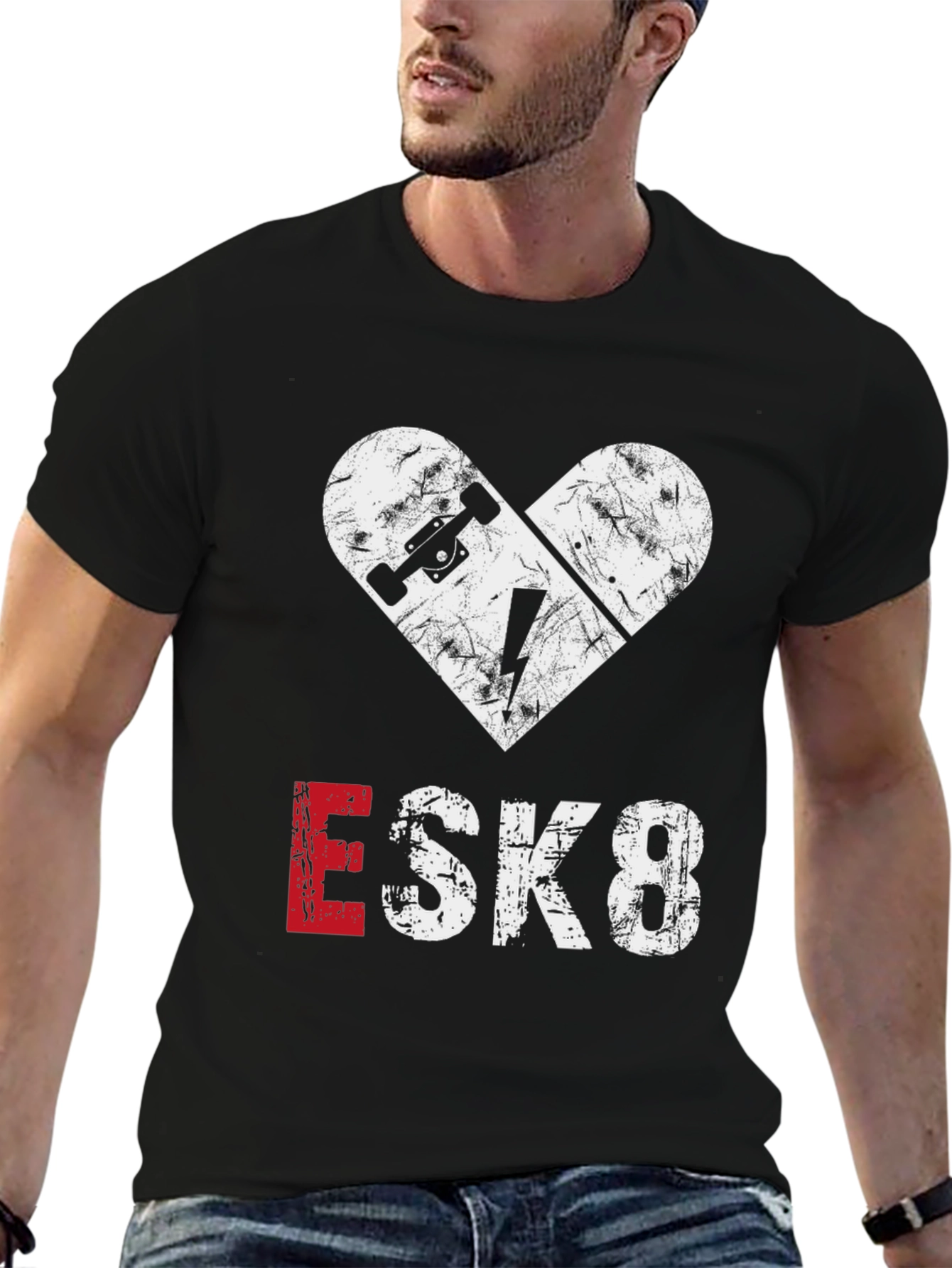 ESK8 Skateboard Heart Graphic Tee - Cool Casual Shirt