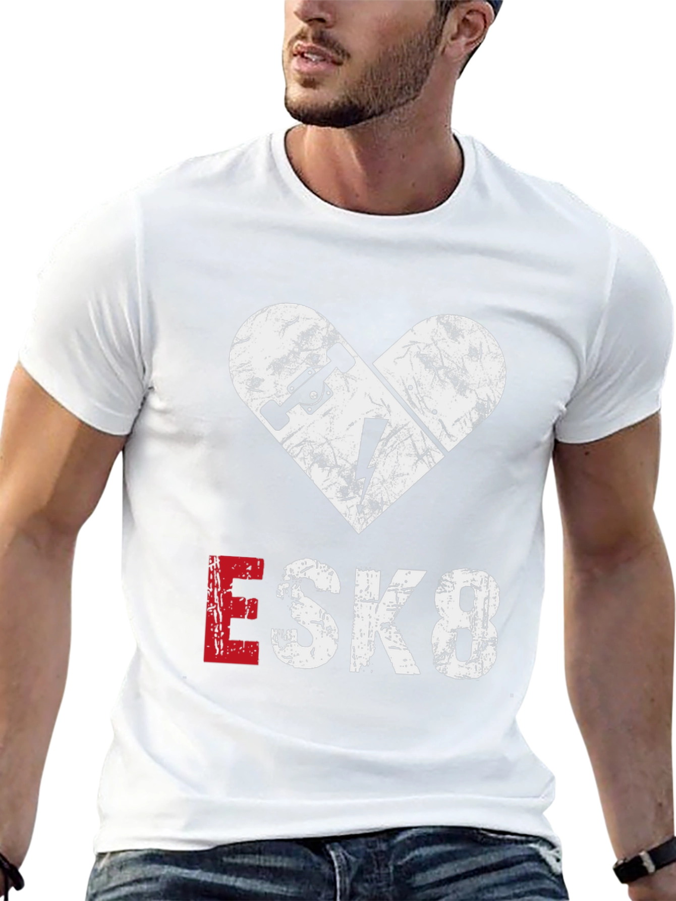 ESK8 Skateboard Heart Graphic Tee - Cool Casual Shirt