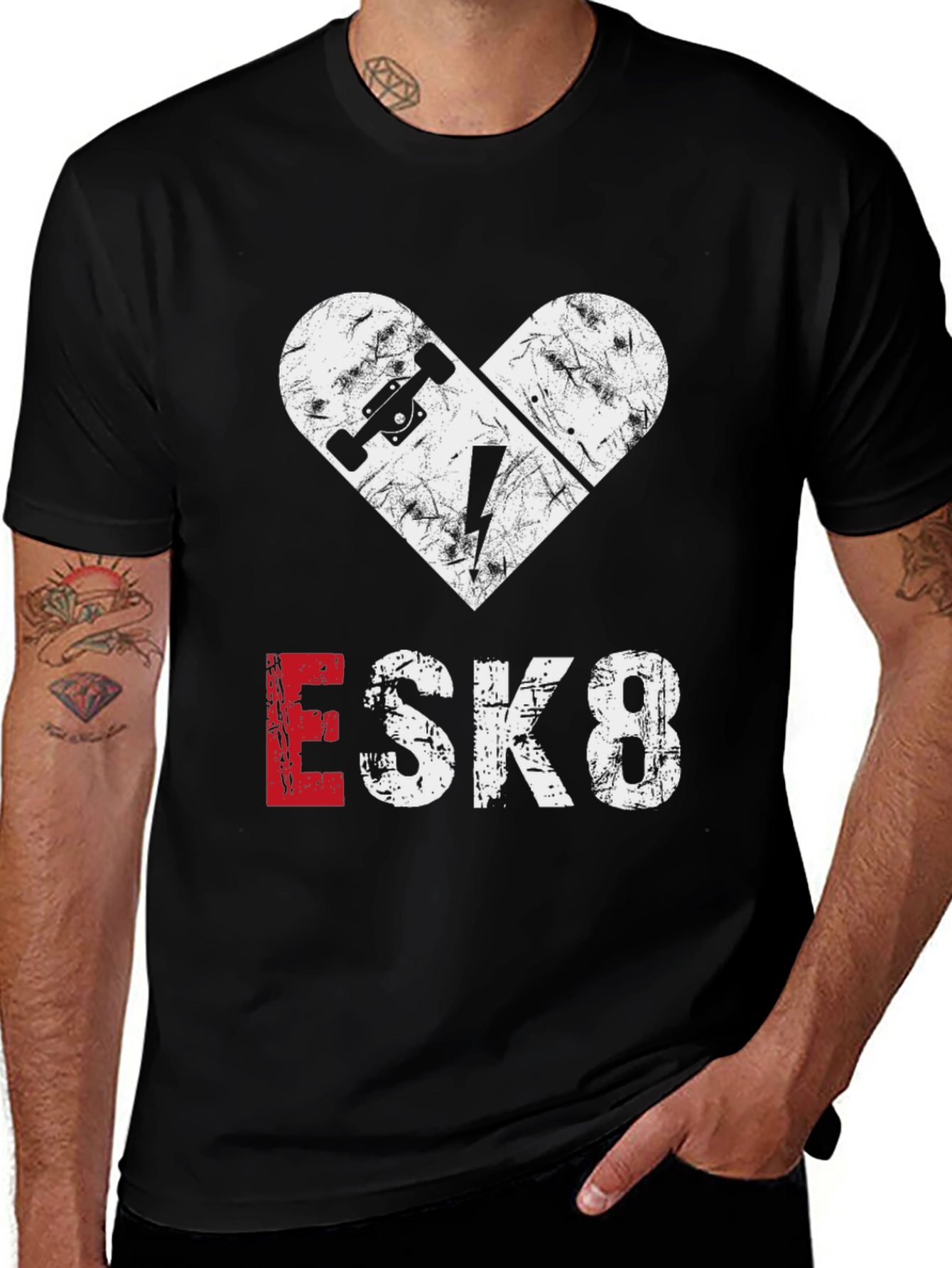 ESK8 Skateboard Heart Graphic Tee - Cool Casual Shirt