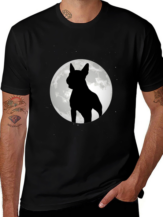Dog Silhouette Moon Graphic Tee - Black Cotton Blend