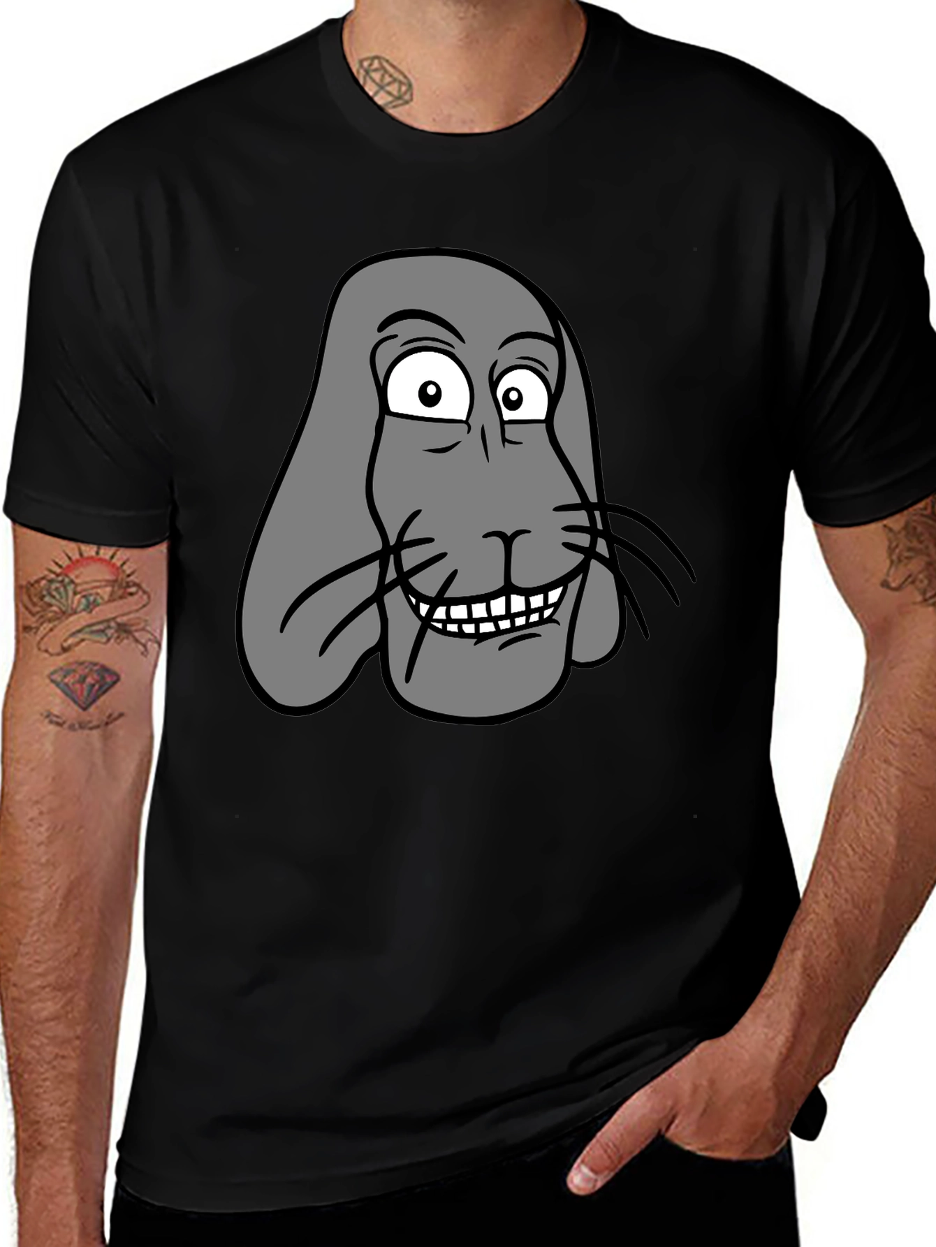 Funny Cartoon Animal Graphic Print Black T-Shirt