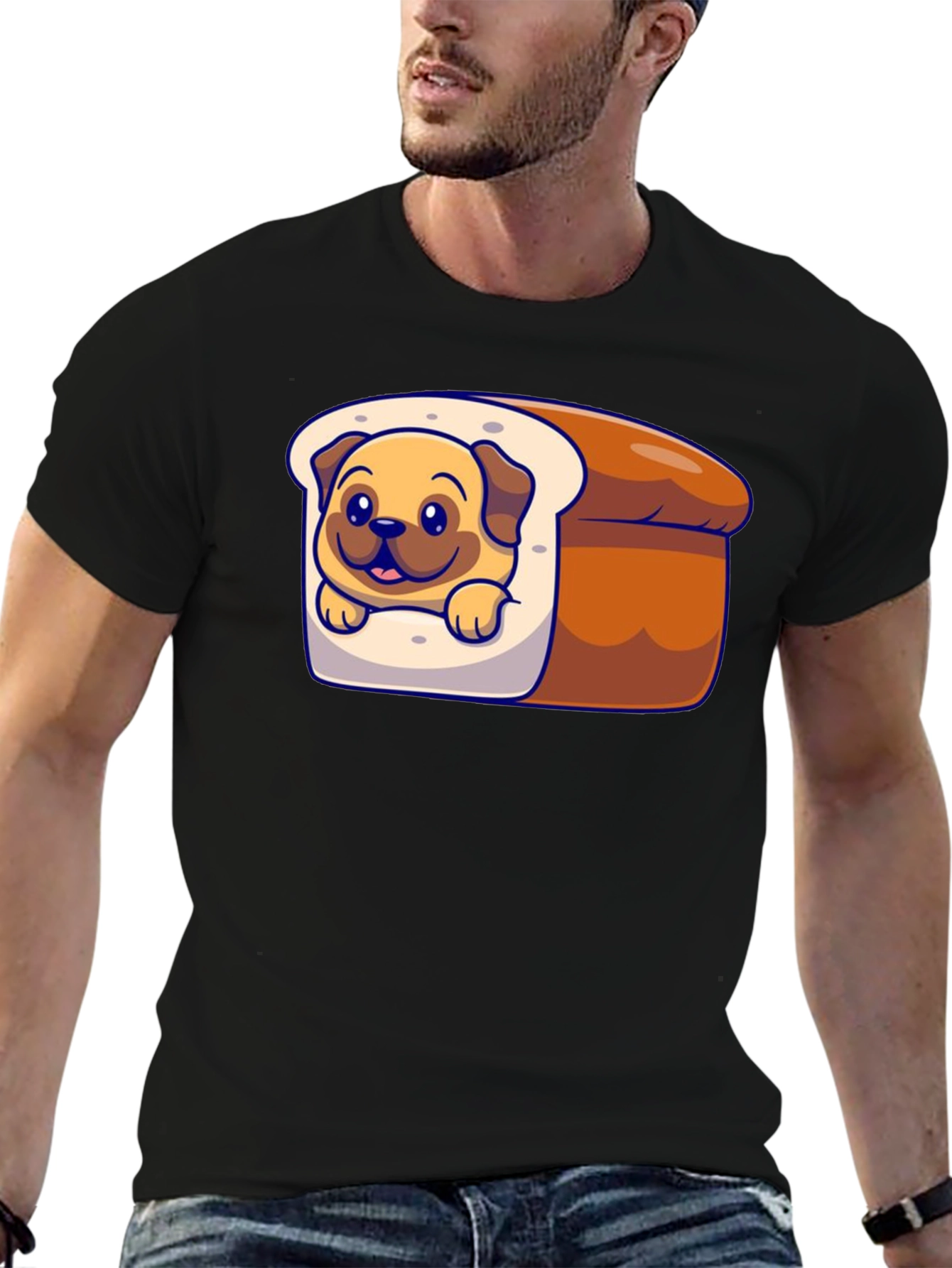 Cute Pug in Bread Loaf Graphic T-Shirt
