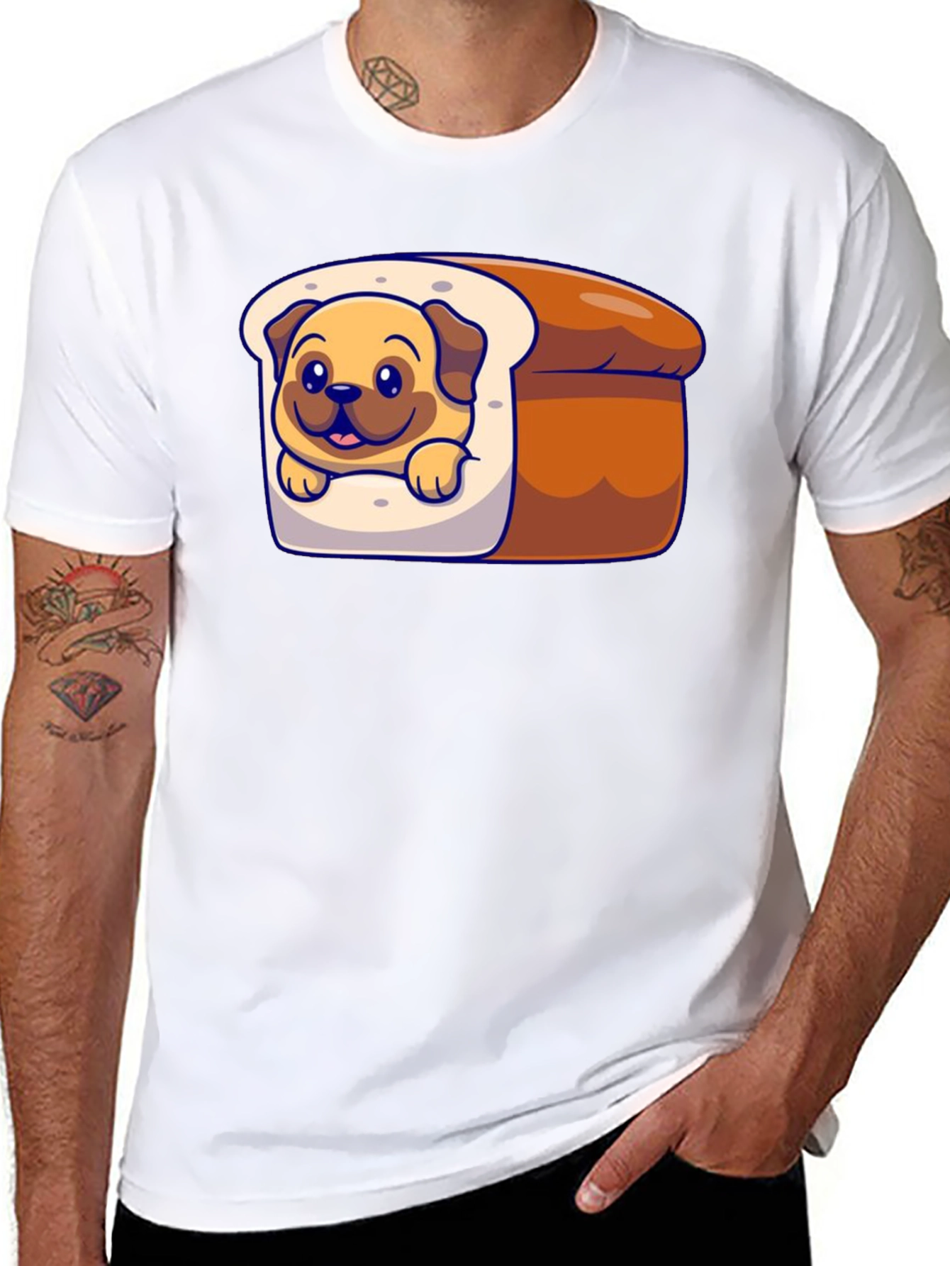 Cute Pug in Bread Loaf Graphic T-Shirt