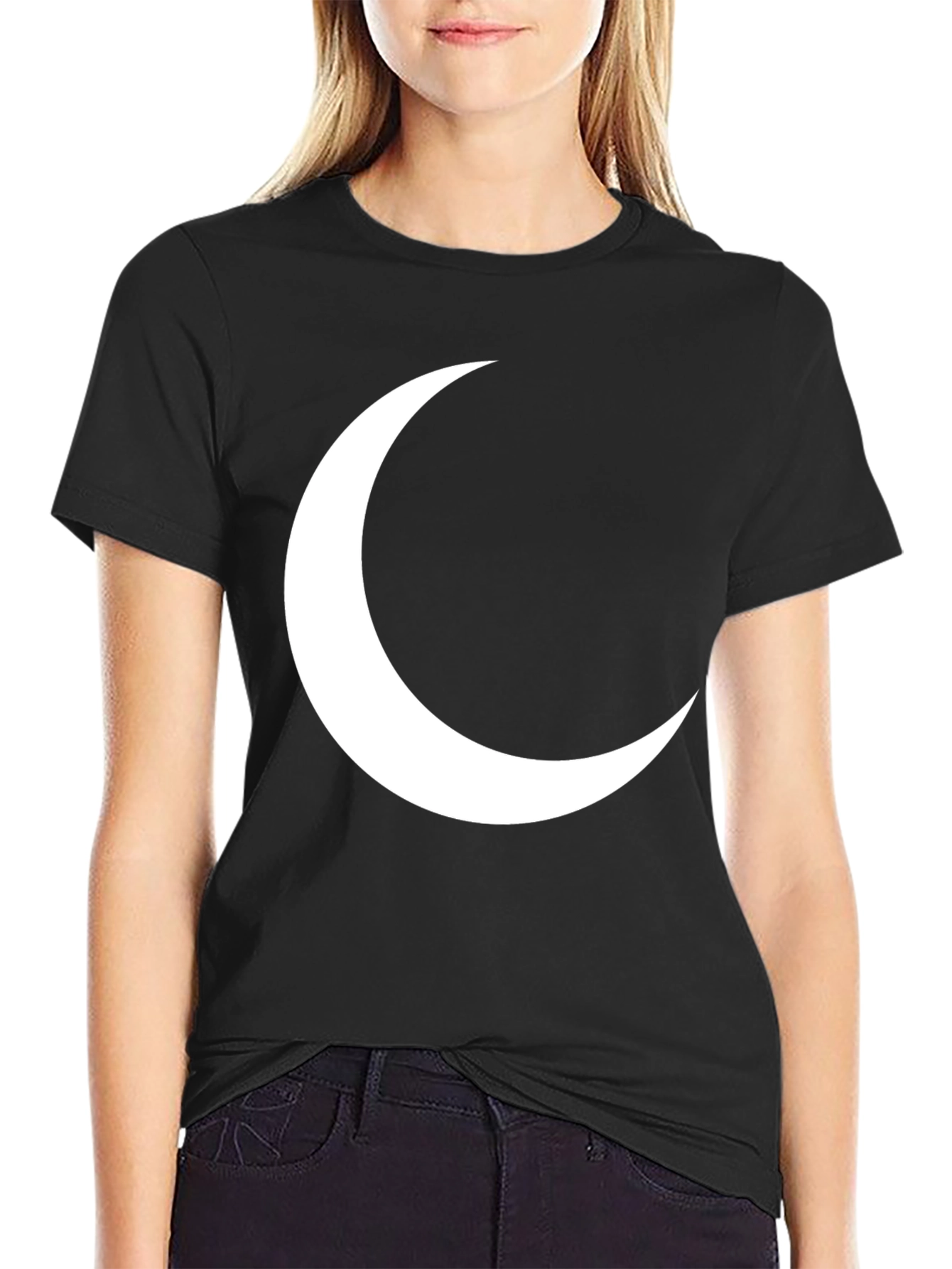 Crescent Moon Graphic Tee - Black Cotton T-Shirt