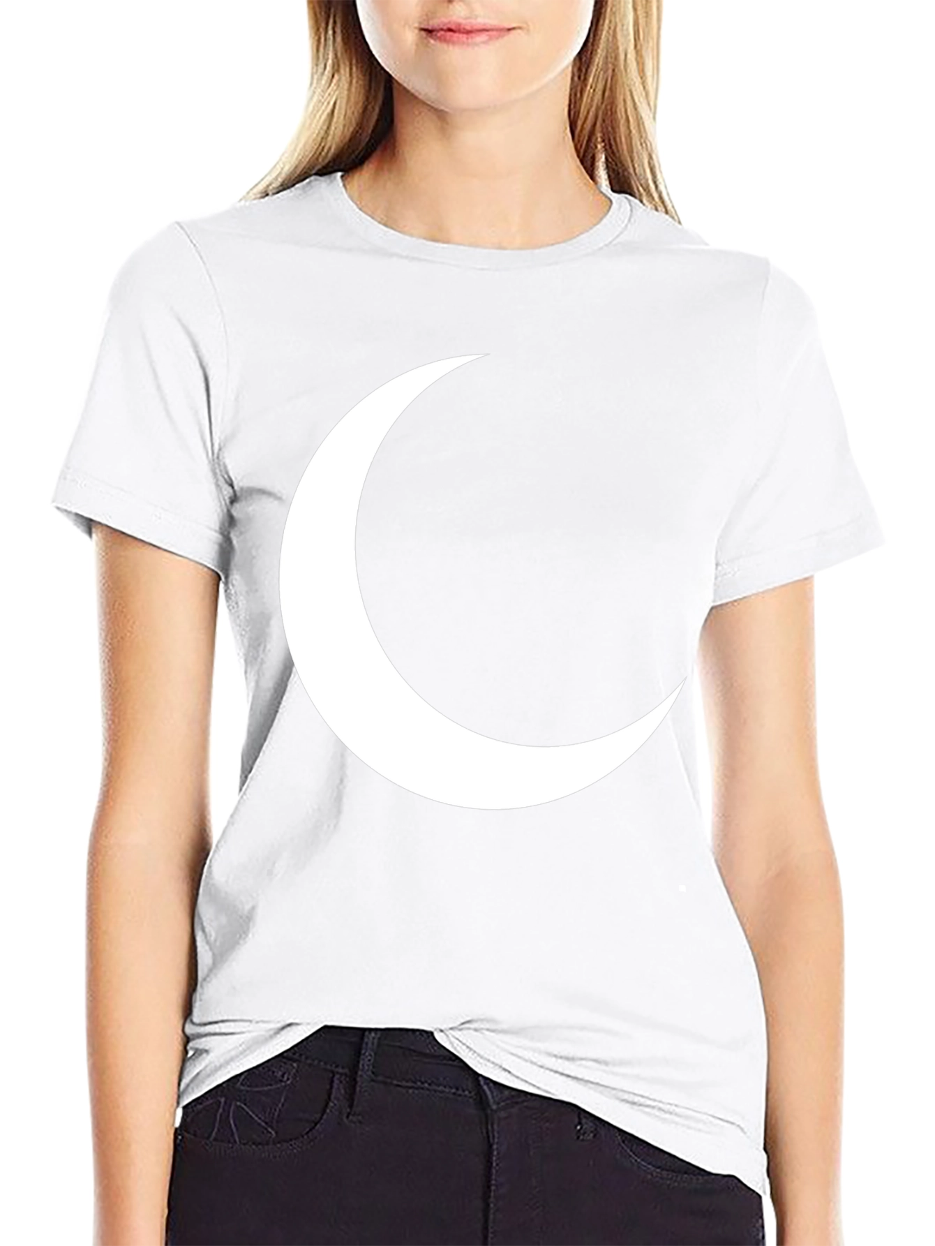 Crescent Moon Graphic Tee - Black Cotton T-Shirt