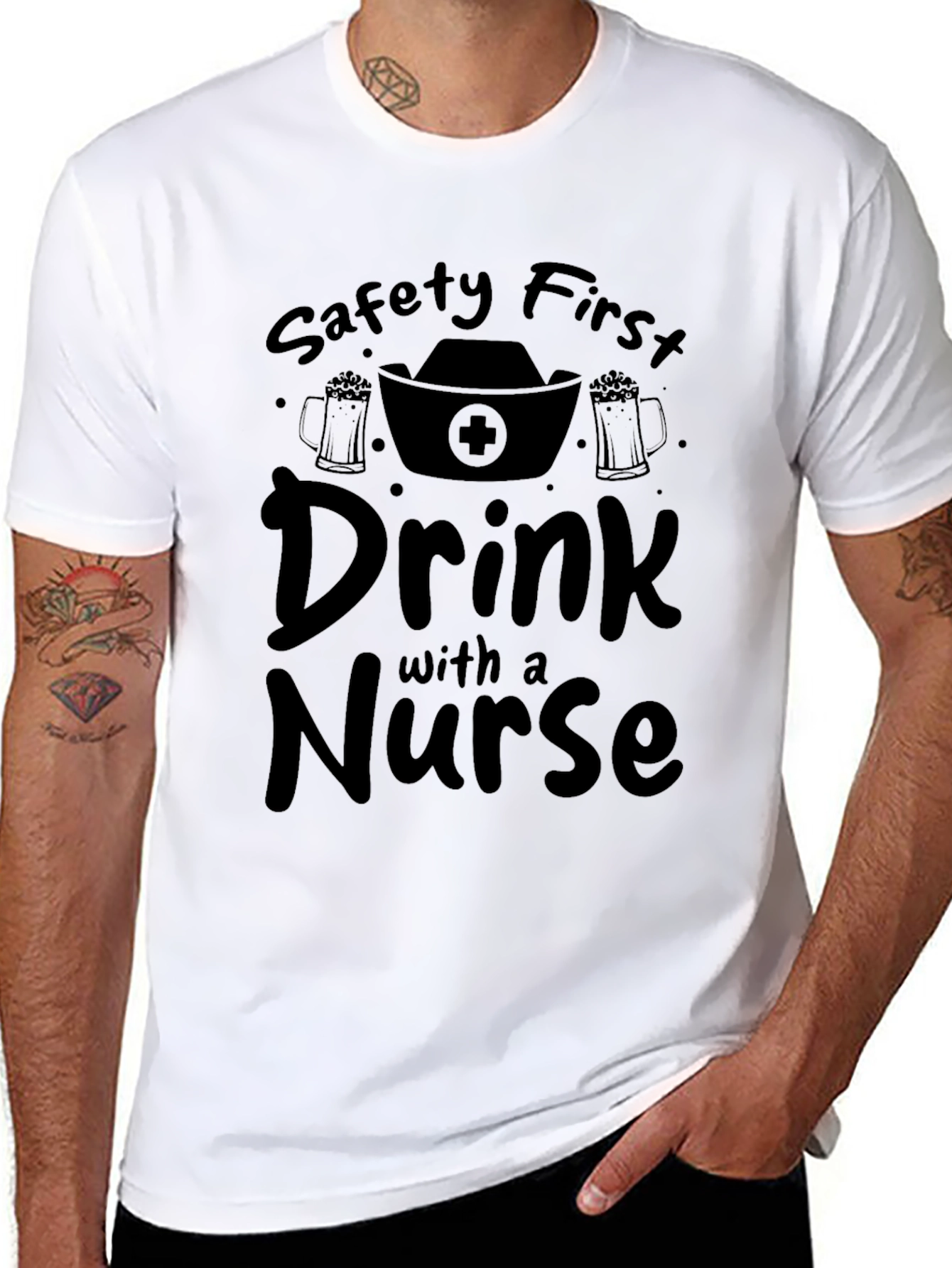 Safety First Drink with a Nurse Black T-Shirt