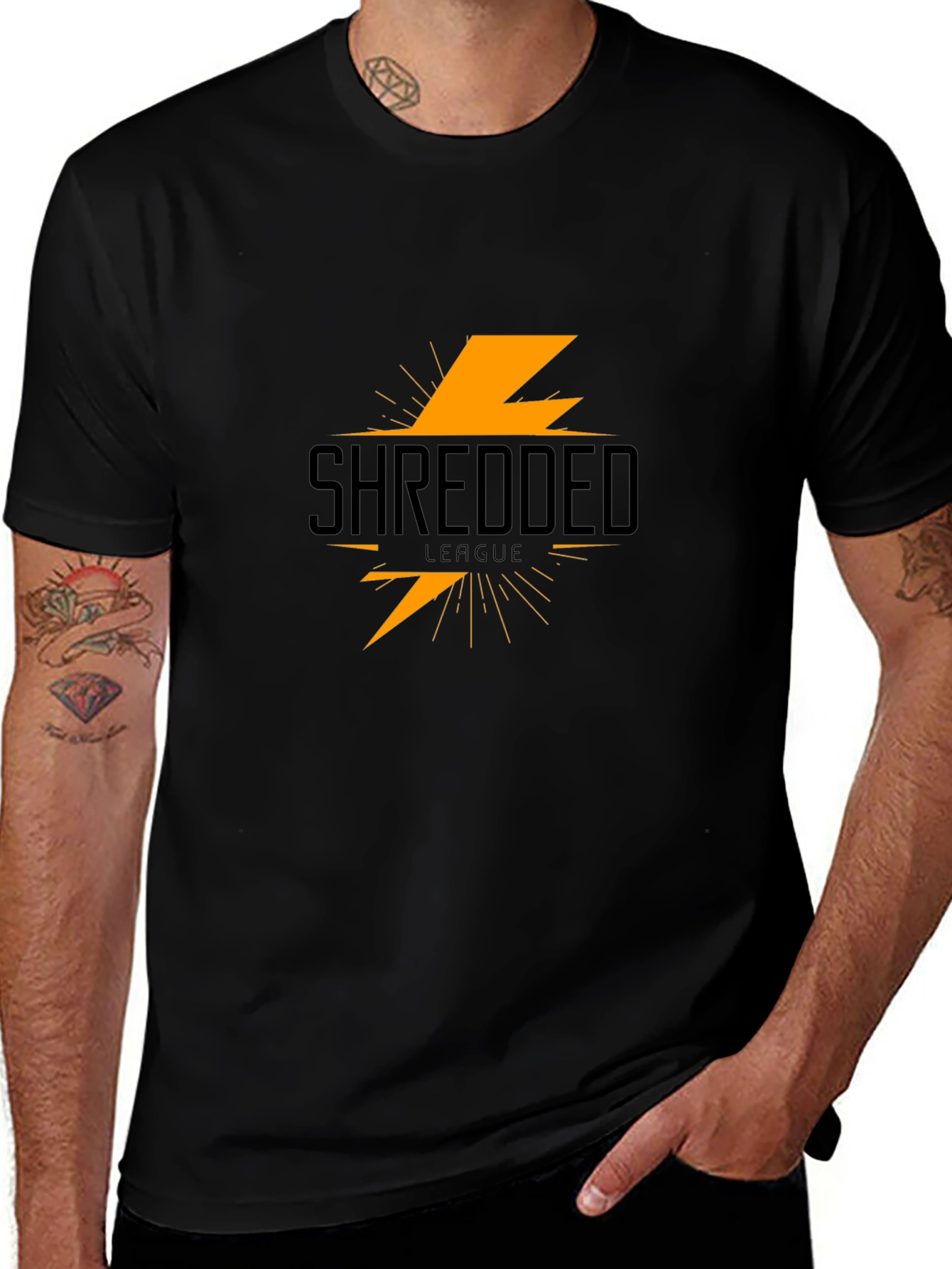 Shredded League Black T-Shirt - Lightning Bolt Graphic