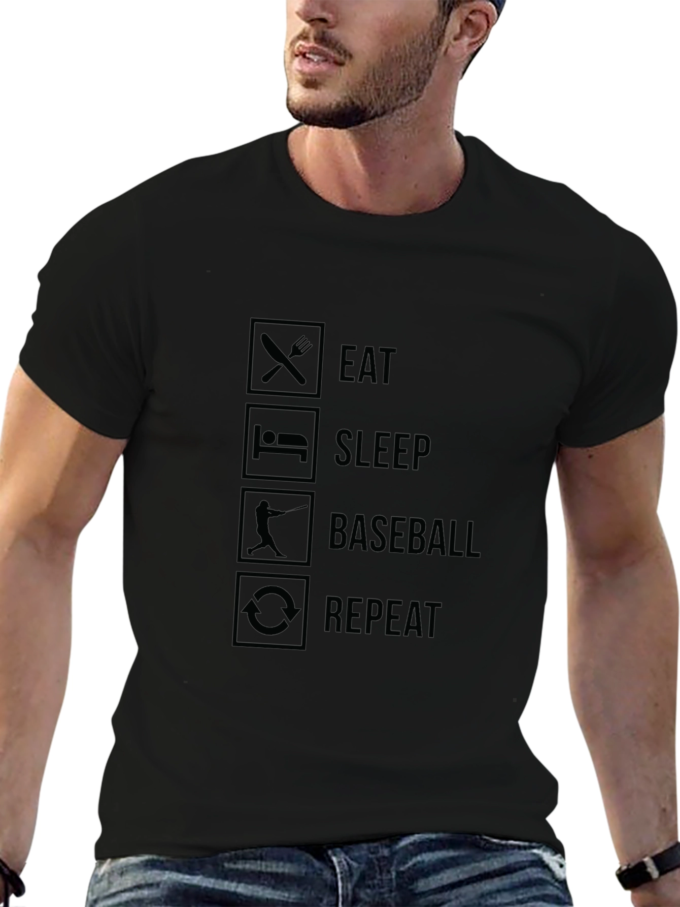 Eat Sleep Baseball Repeat Mens Black T-Shirt