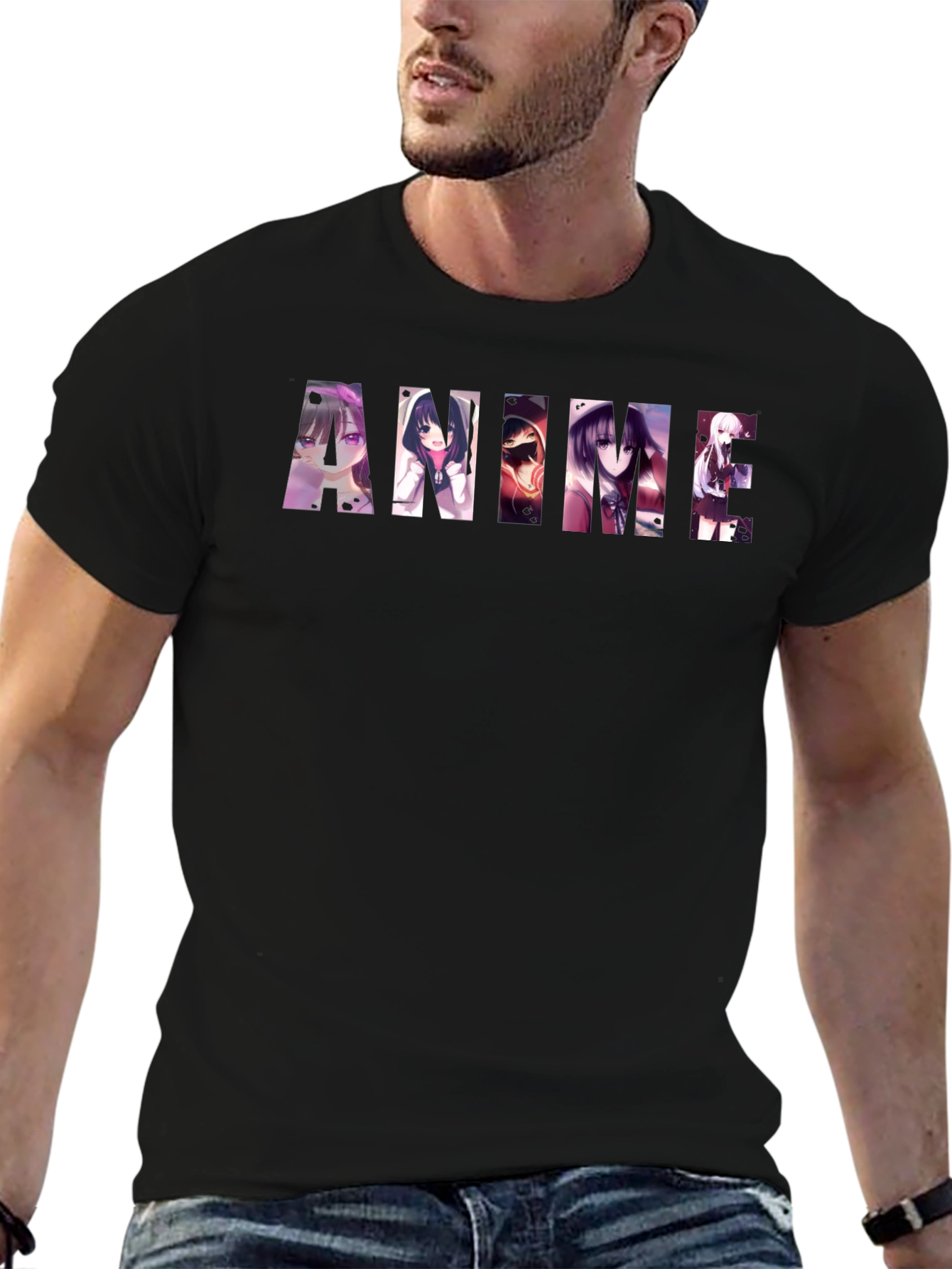 Anime Graphic Print Black T-Shirt