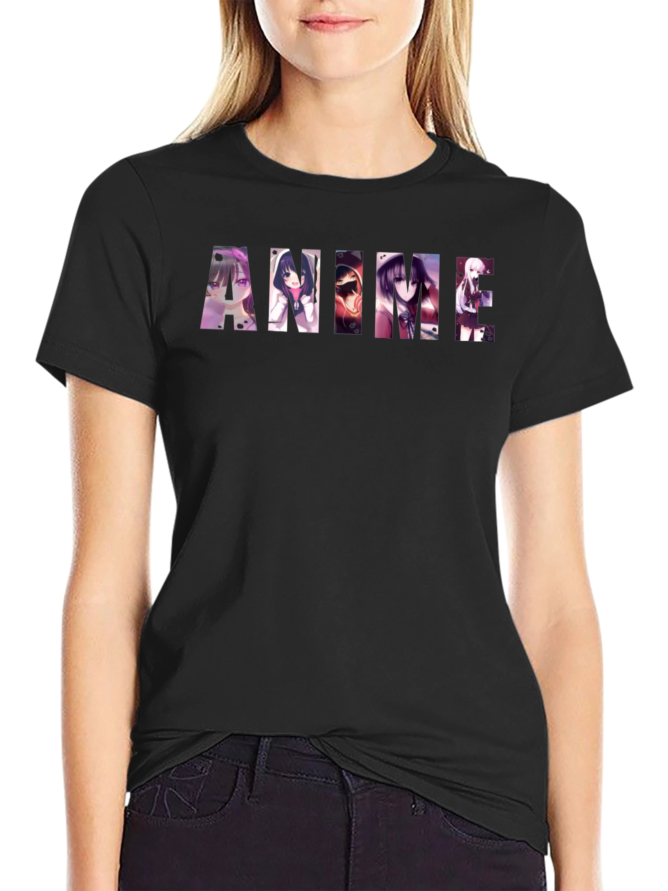 Anime Graphic Print Black T-Shirt