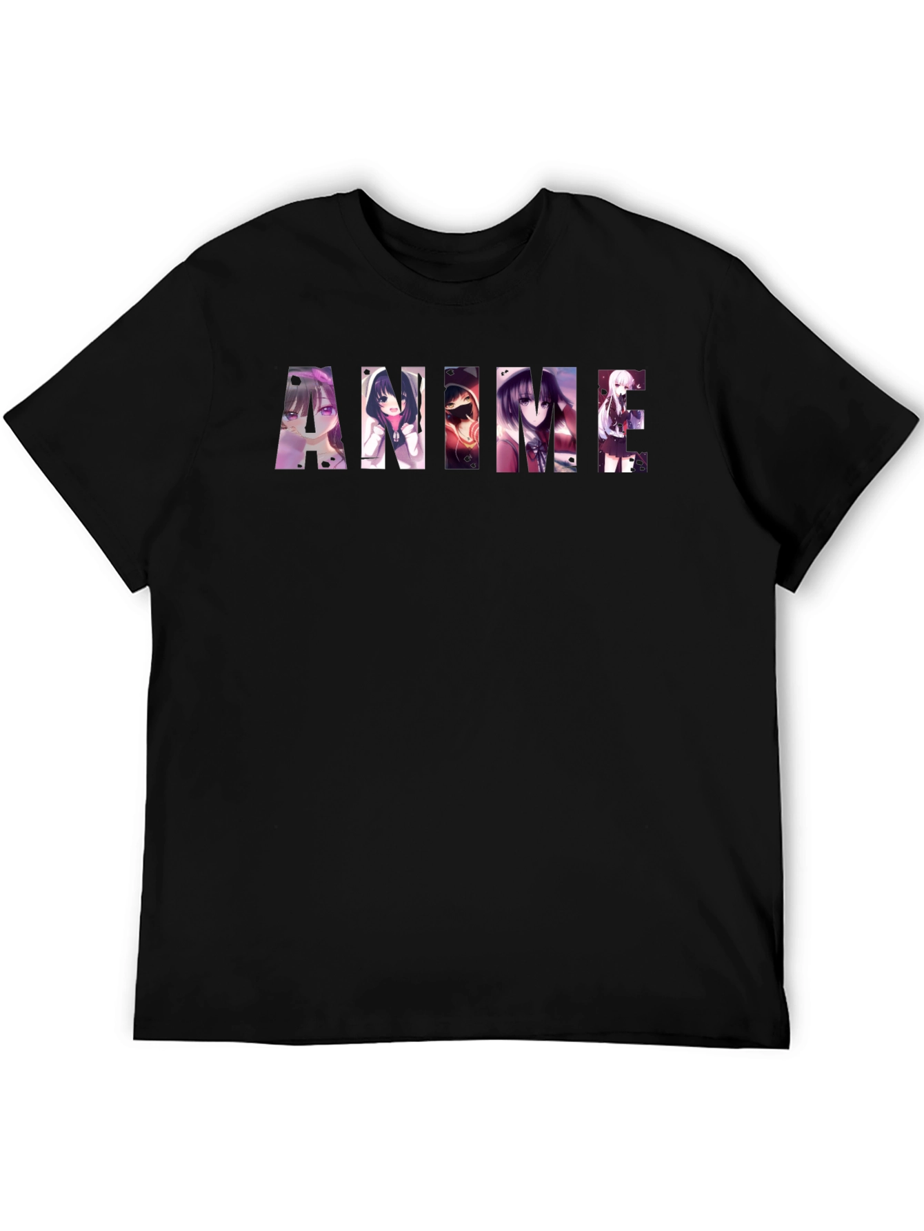 Anime Graphic Print Black T-Shirt