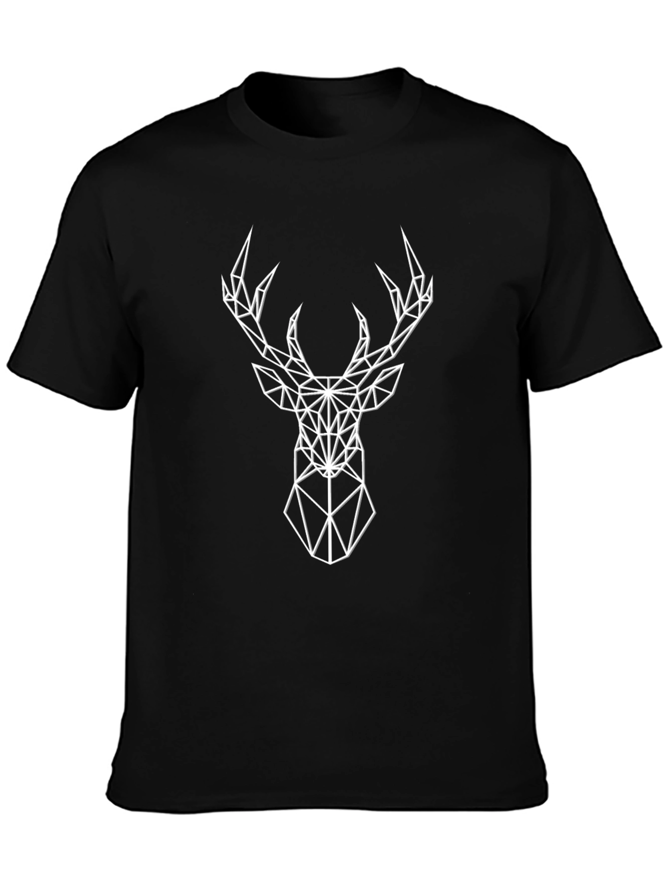 Geometric Deer Head Graphic Tee - Black