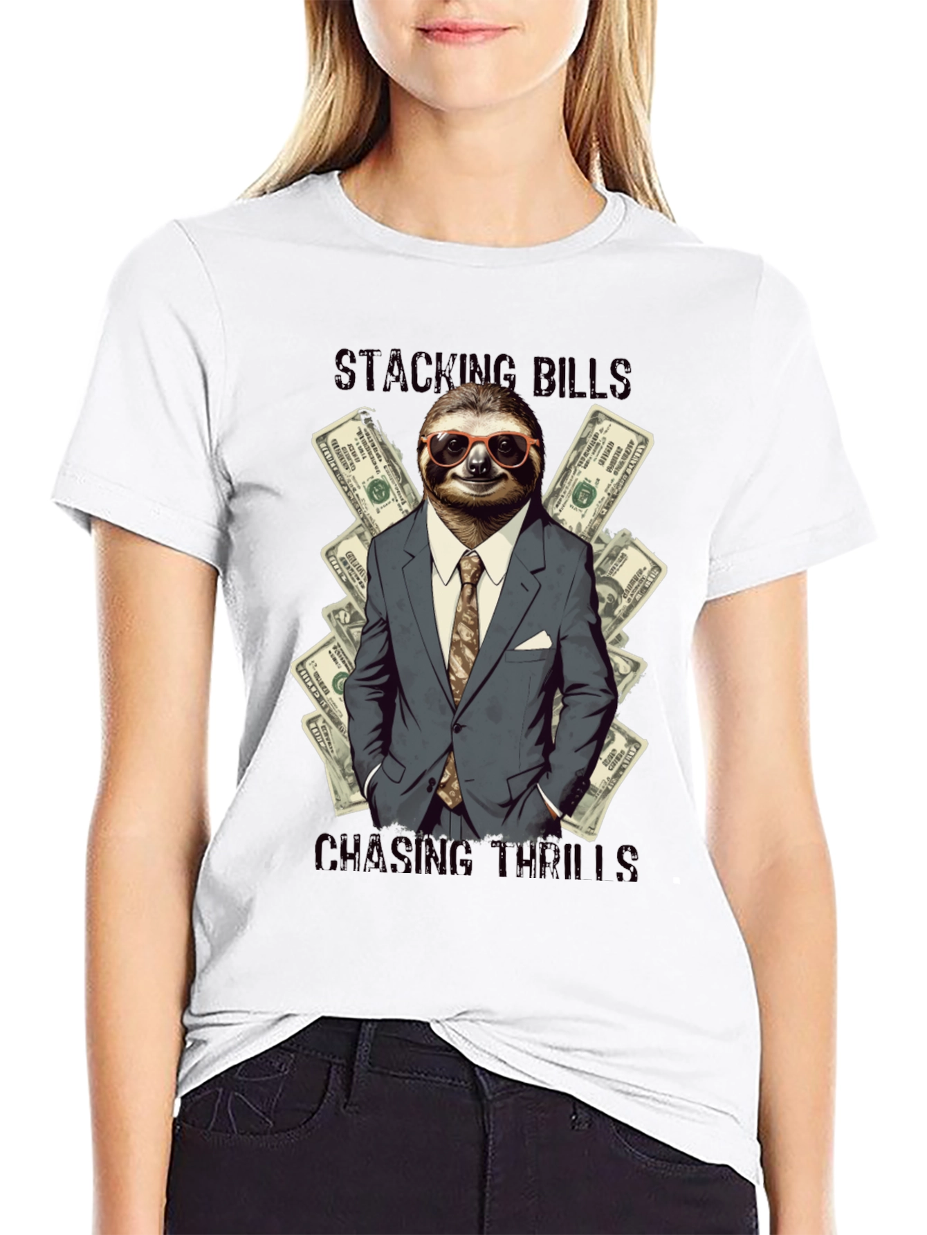 Stacking Bills Sloth Graphic T-Shirt