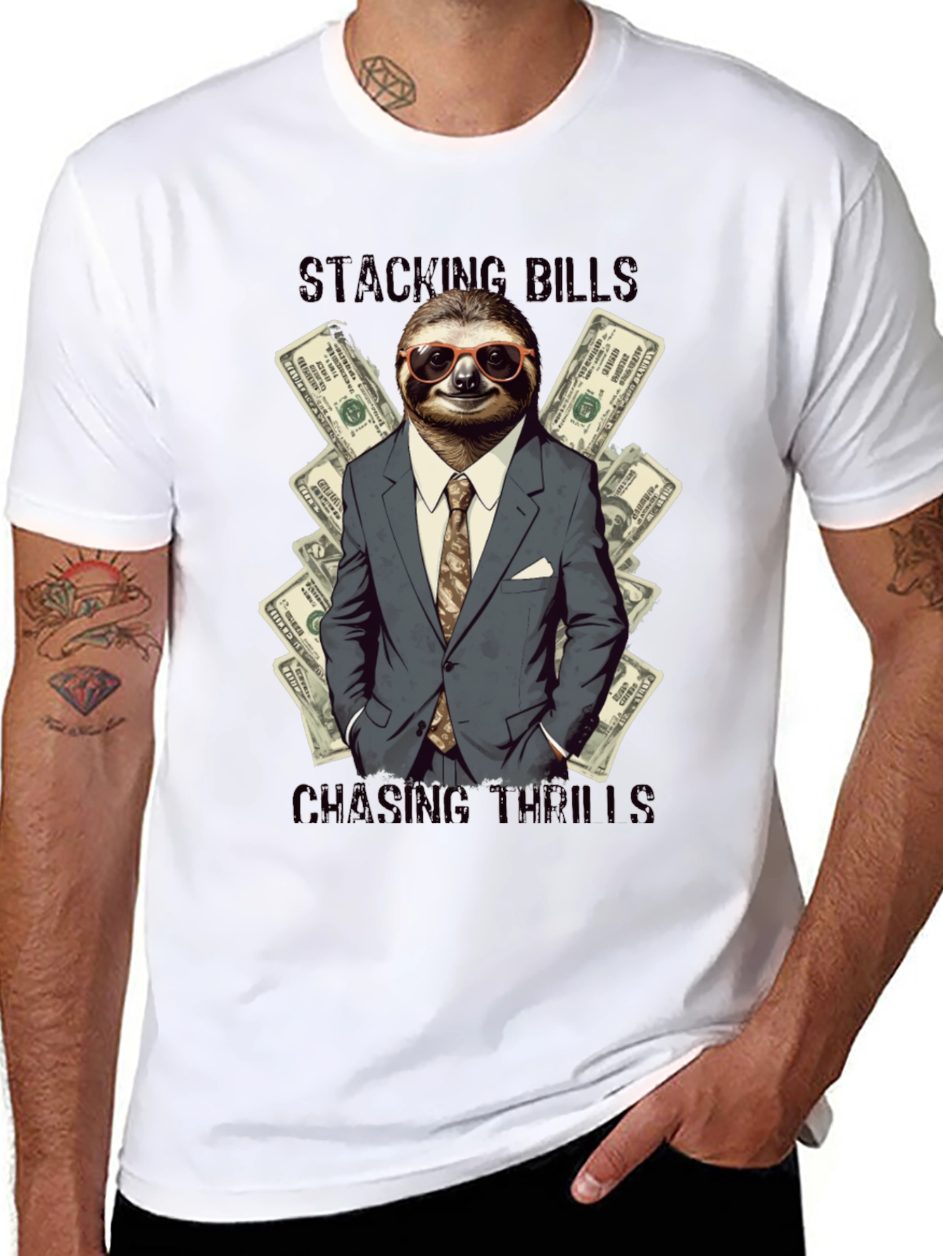 Stacking Bills Sloth Graphic T-Shirt