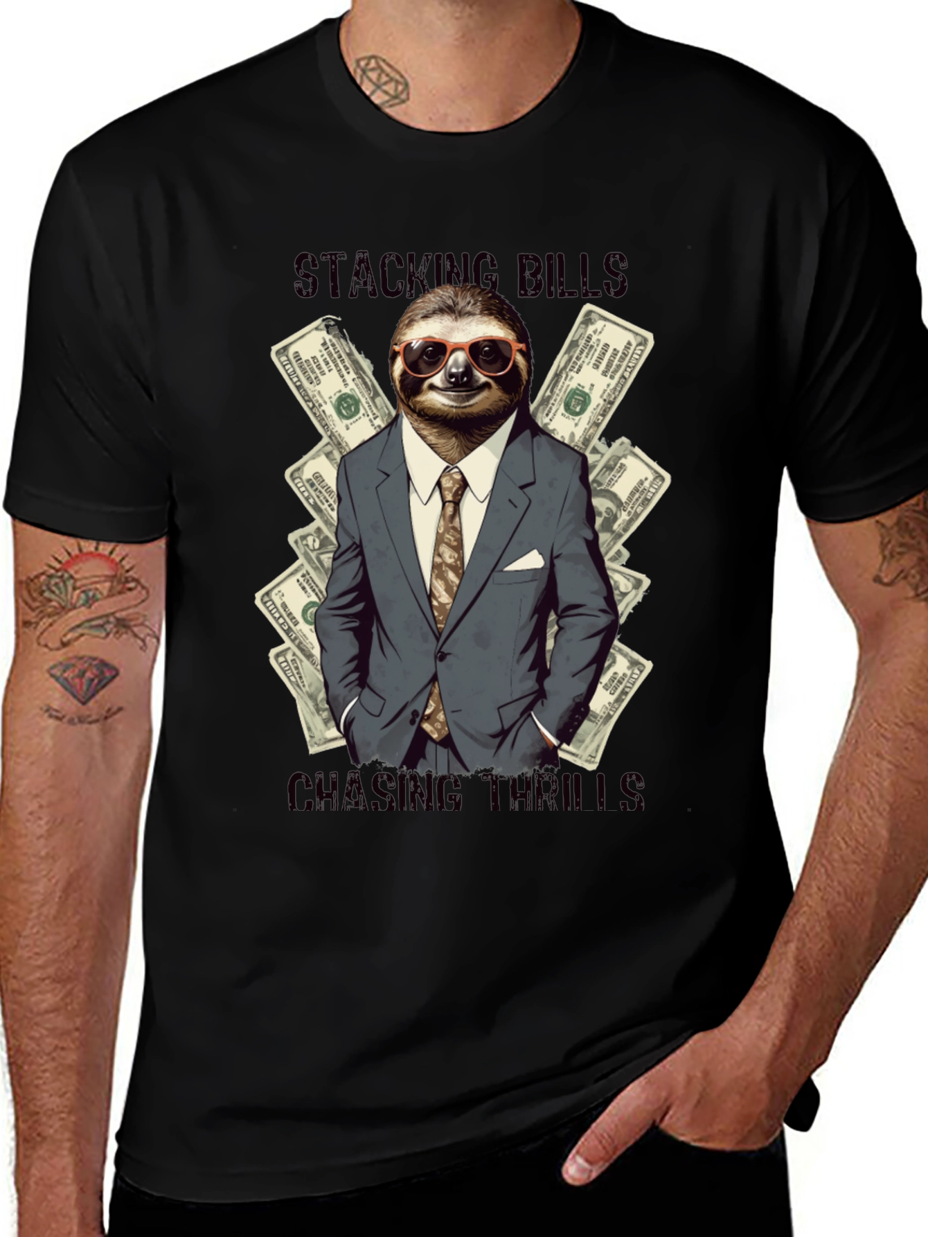 Stacking Bills Sloth Graphic T-Shirt