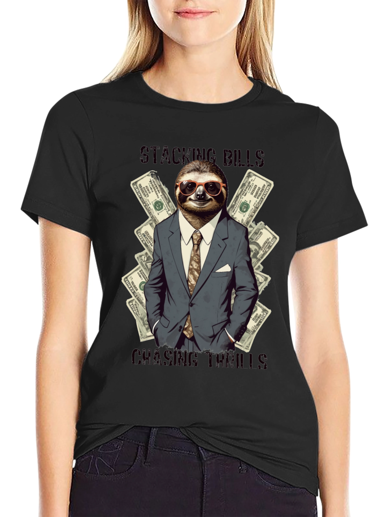 Stacking Bills Sloth Graphic T-Shirt