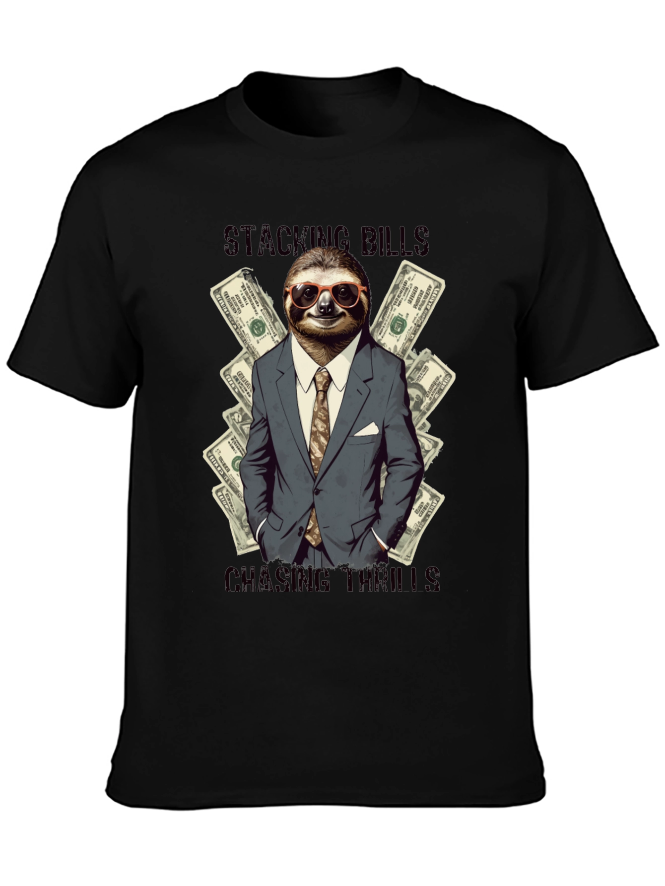 Stacking Bills Sloth Graphic T-Shirt