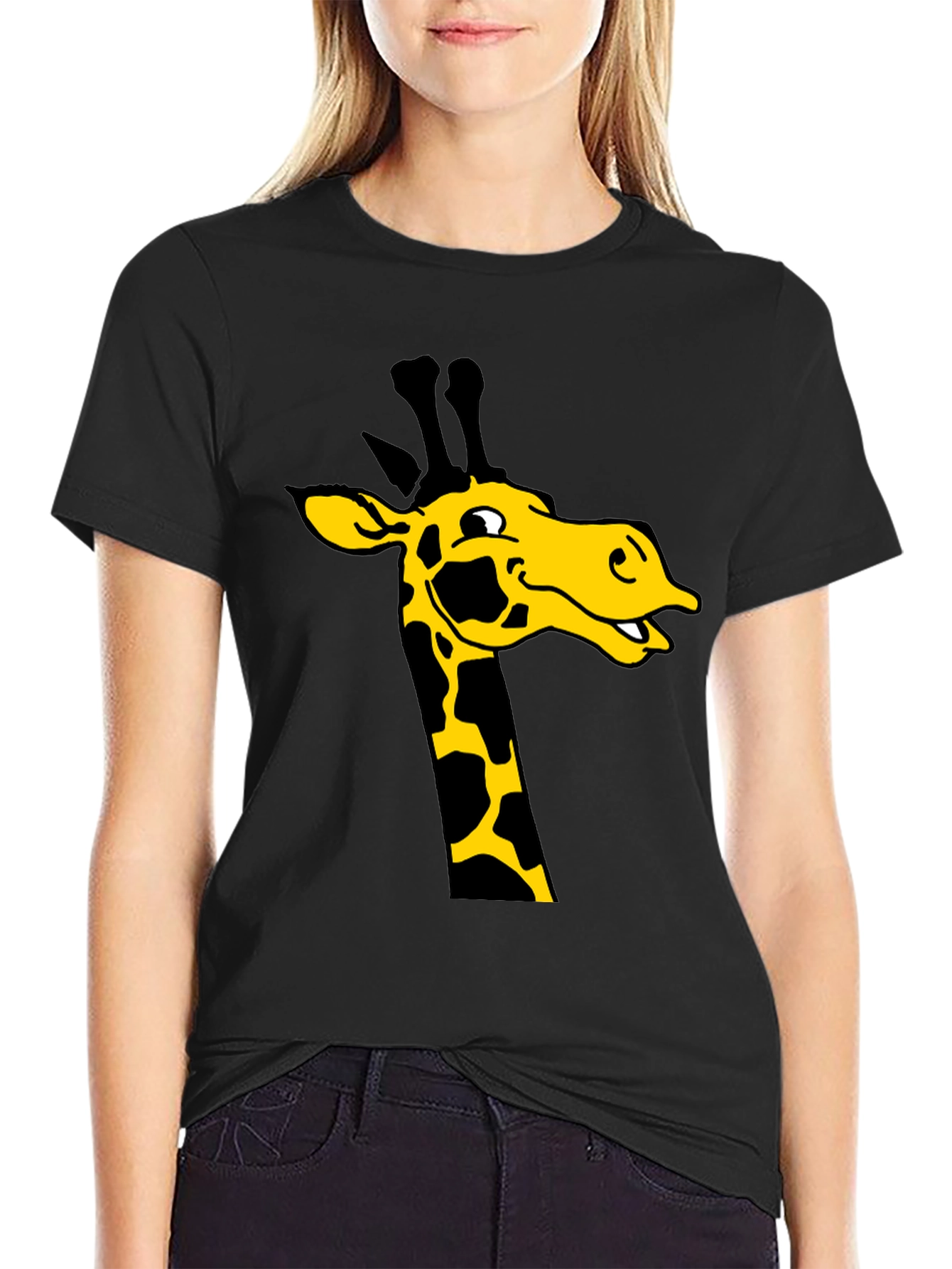 Giraffe Graphic Tee - Black Cotton T-Shirt
