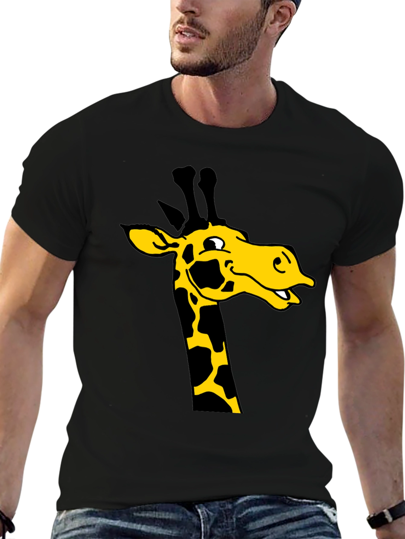 Giraffe Graphic Tee - Black Cotton T-Shirt