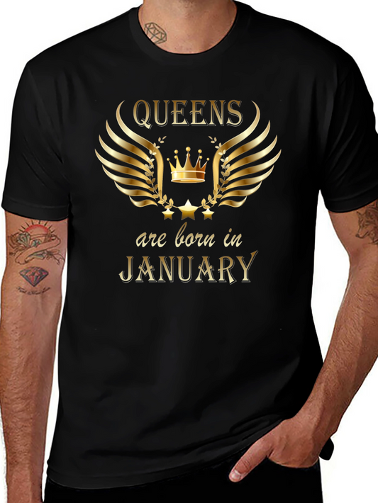 Queens Born in January T-Shirt - Gold Graphic Print
