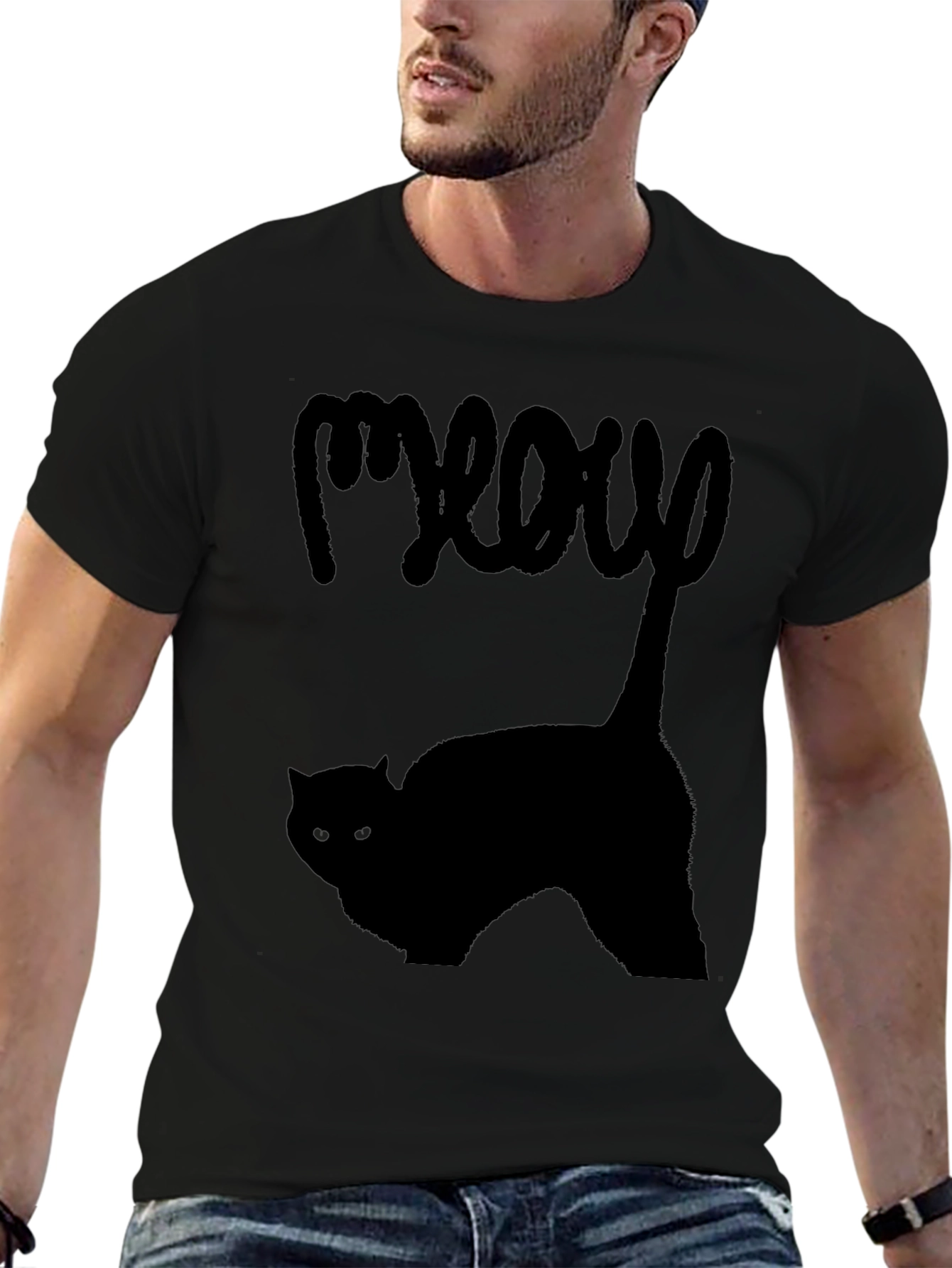Meow Cat T-Shirt - Black Graphic Tee