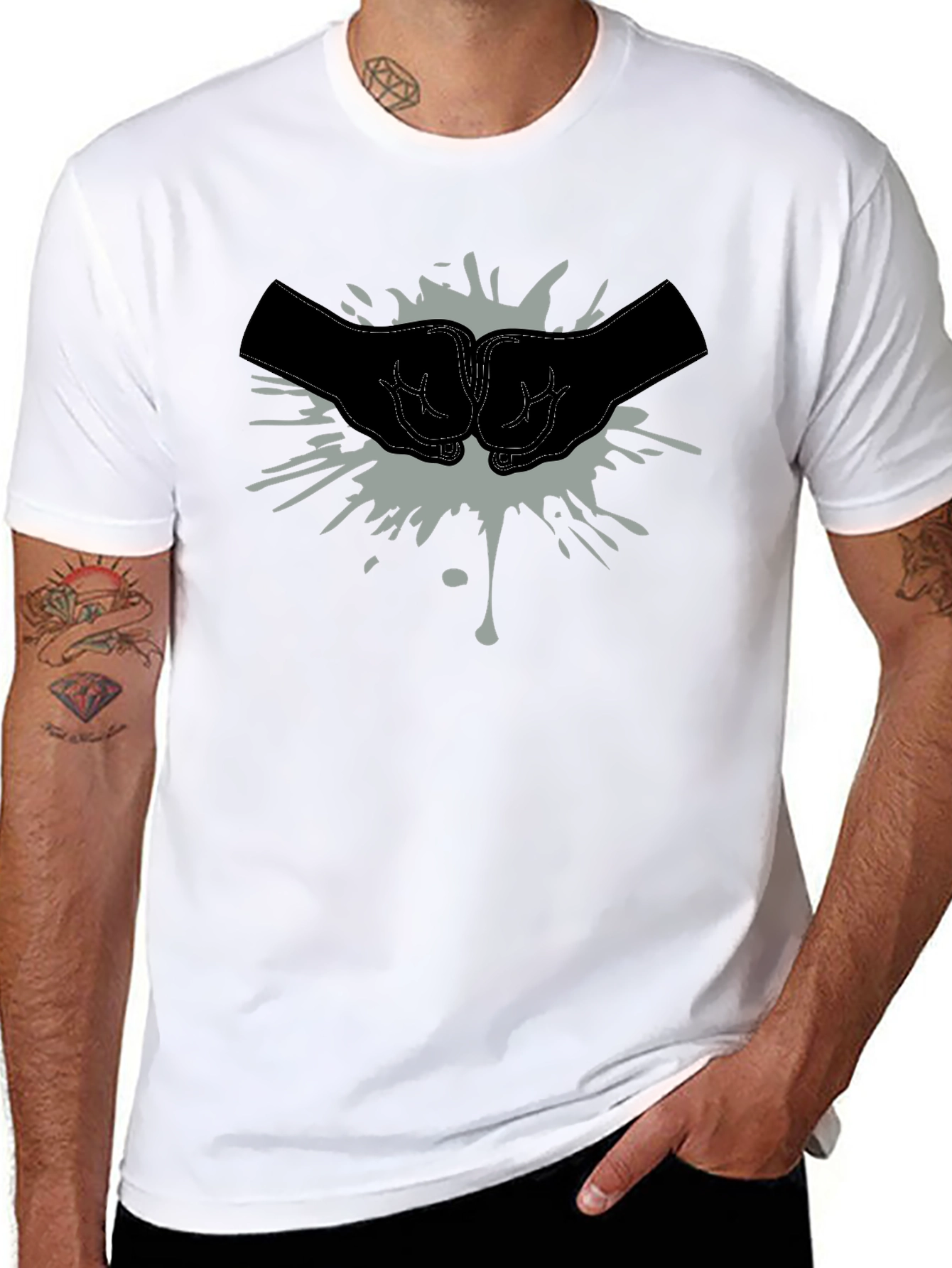 Fist Bump Graphic Tee - Casual Black T-Shirt