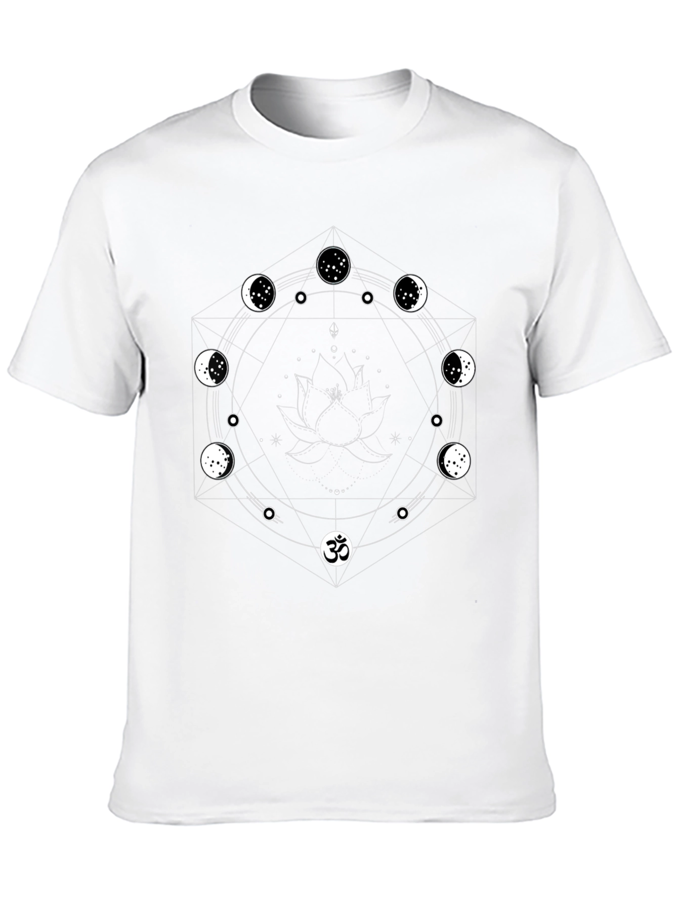 Mystic Moon Phase Lotus Mens Black T-Shirt