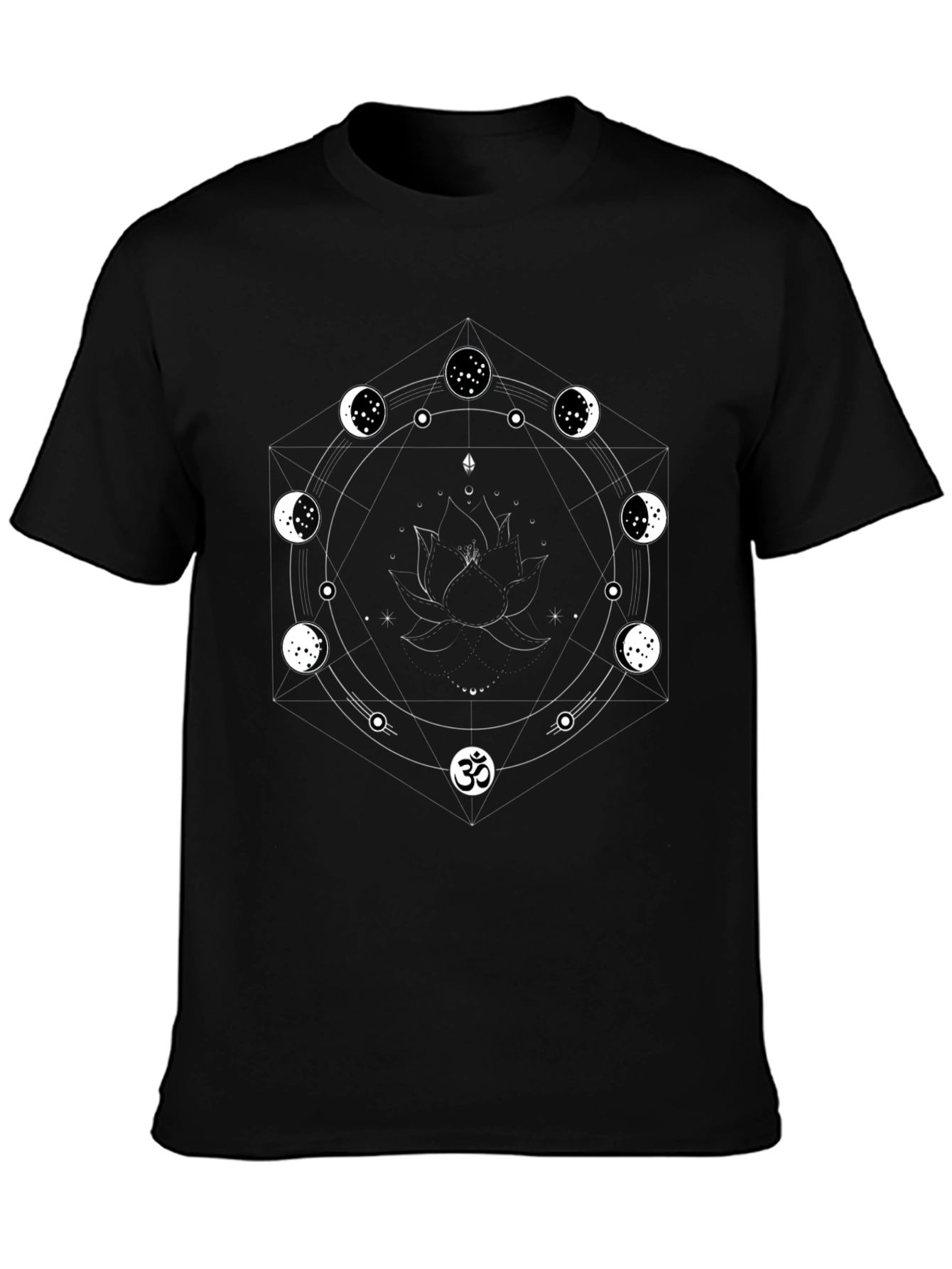 Mystic Moon Phase Lotus Mens Black T-Shirt