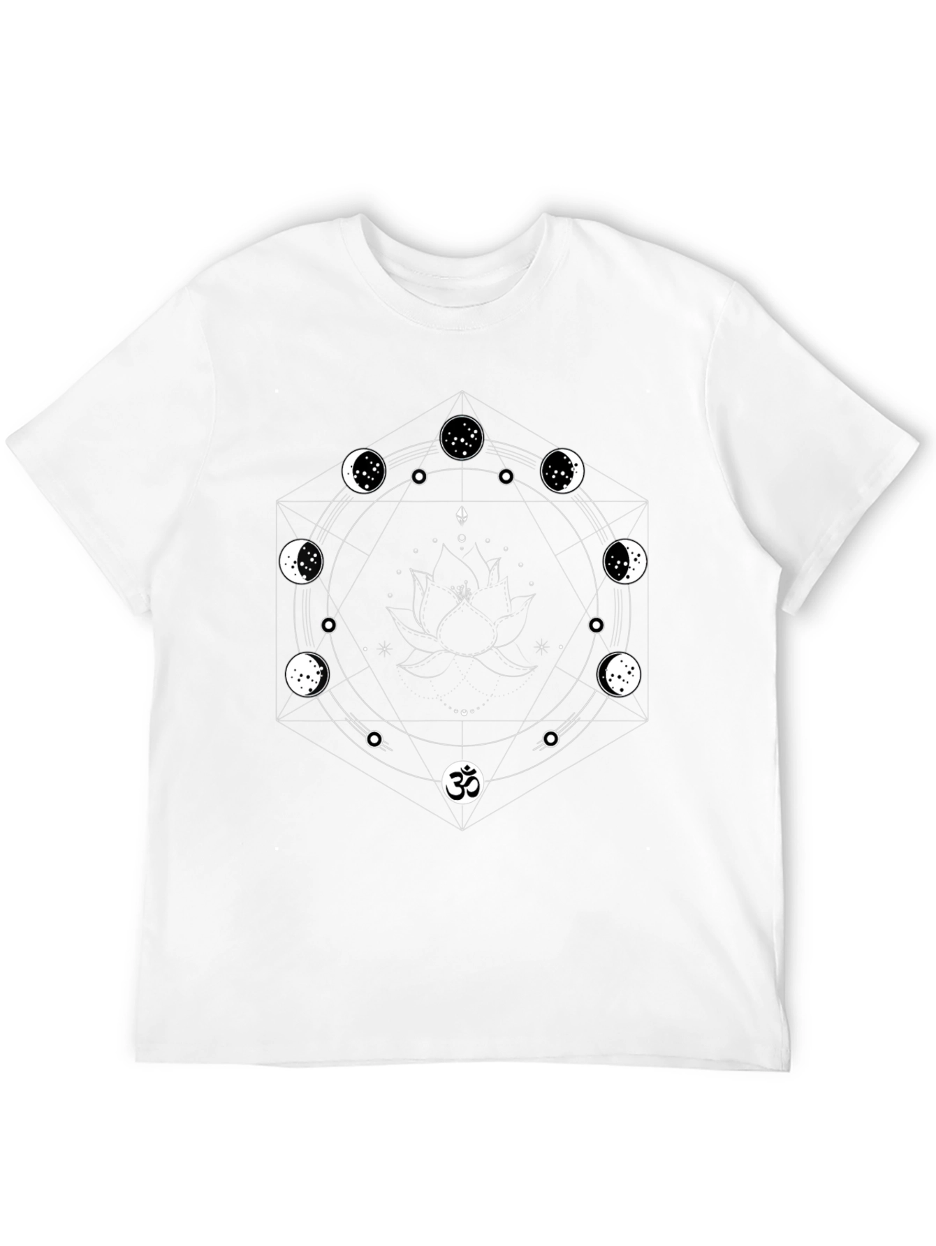 Mystic Moon Phase Lotus Mens Black T-Shirt