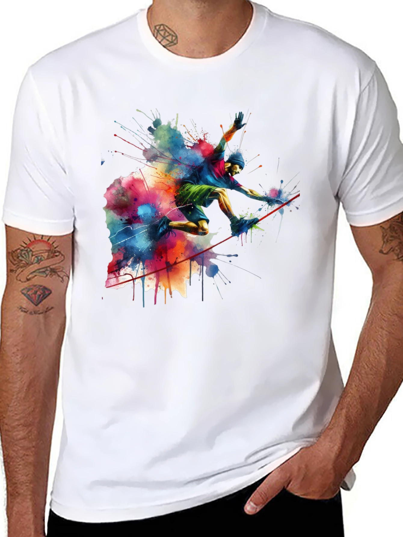Vibrant Slackliner Graphic Tee - Mens Black Cotton T-Shirt