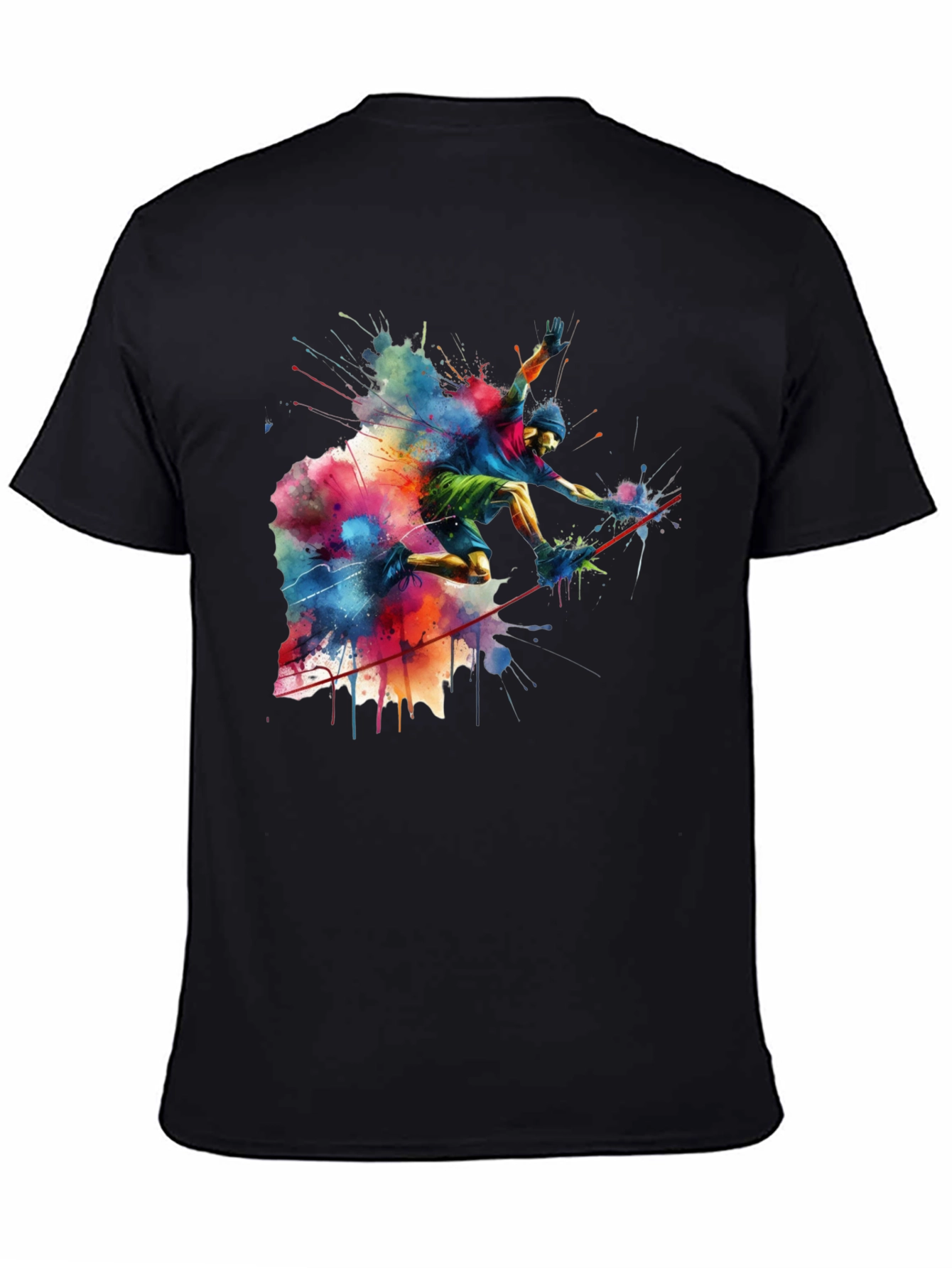 Vibrant Slackliner Graphic Tee - Mens Black Cotton T-Shirt