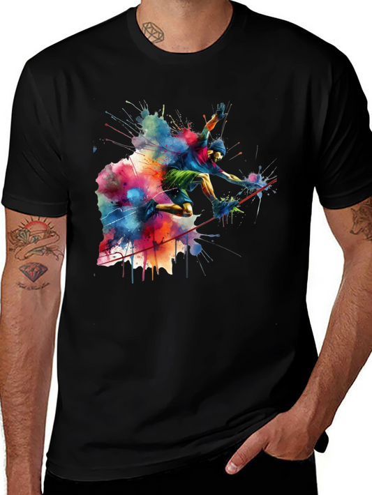Vibrant Slackliner Graphic Tee - Mens Black Cotton T-Shirt
