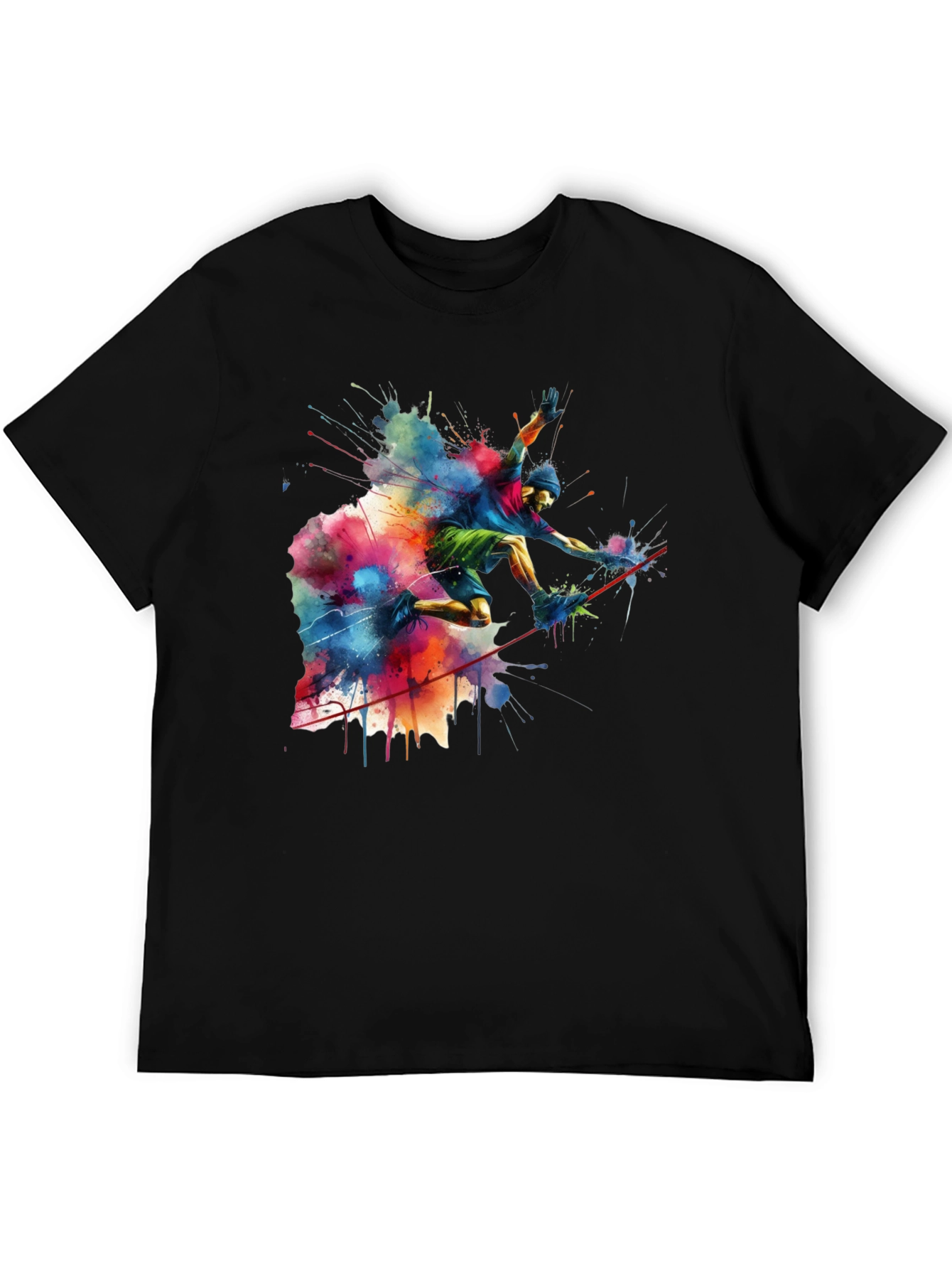 Vibrant Slackliner Graphic Tee - Mens Black Cotton T-Shirt