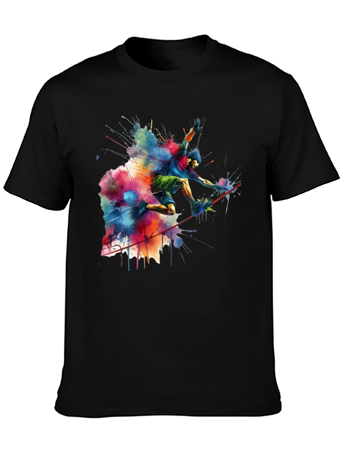 Vibrant Slackliner Graphic Tee - Mens Black Cotton T-Shirt