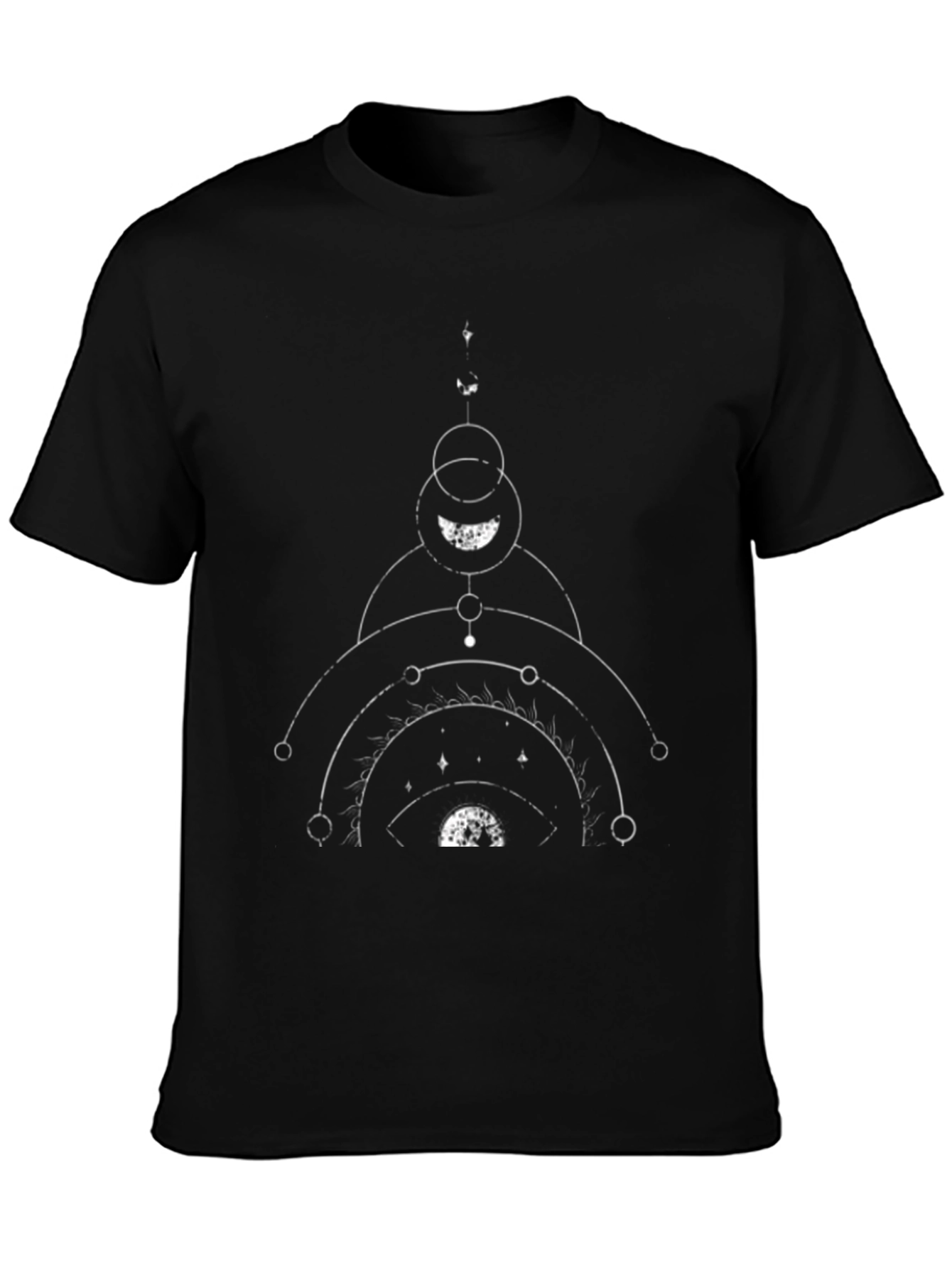 Geometric Moon Phase Graphic Tee - Black