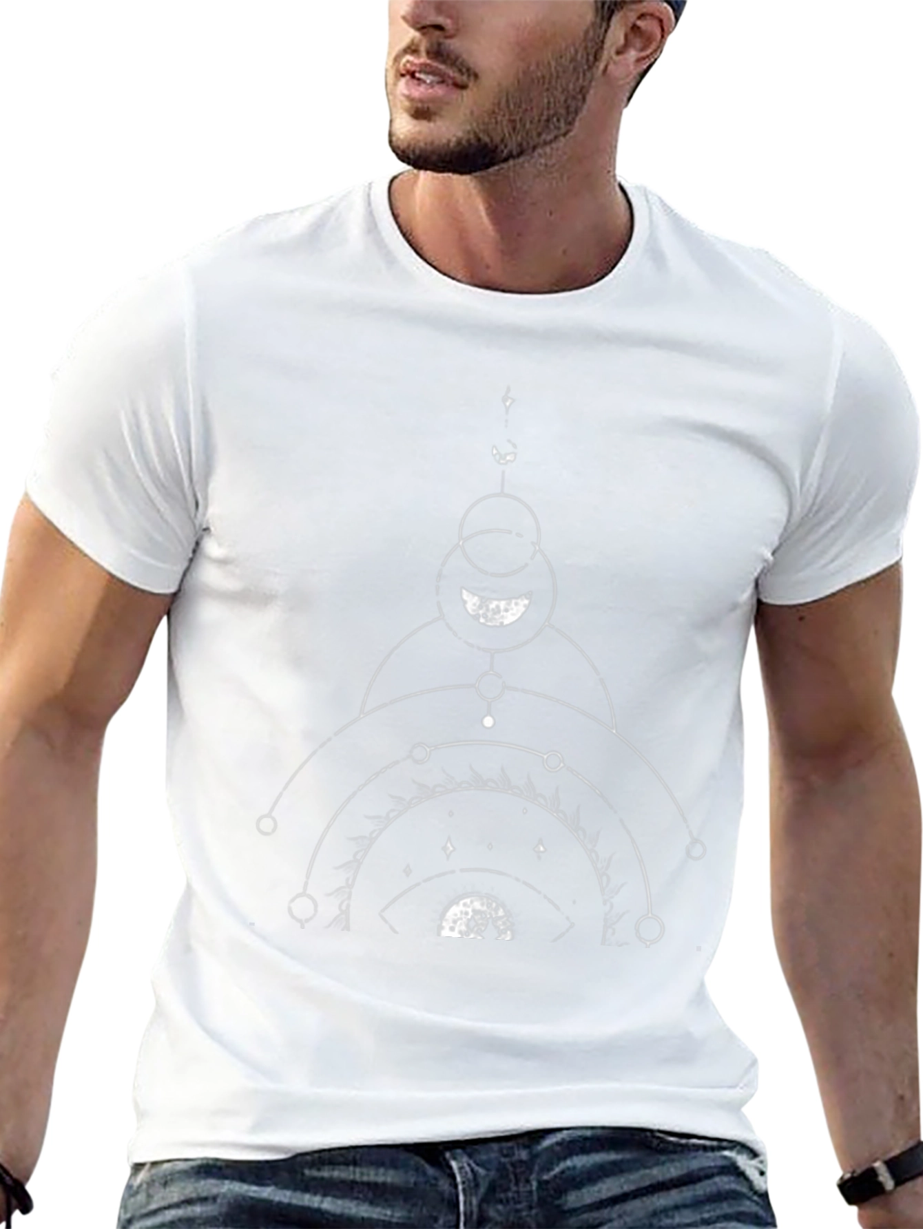 Geometric Moon Phase Graphic Tee - Black
