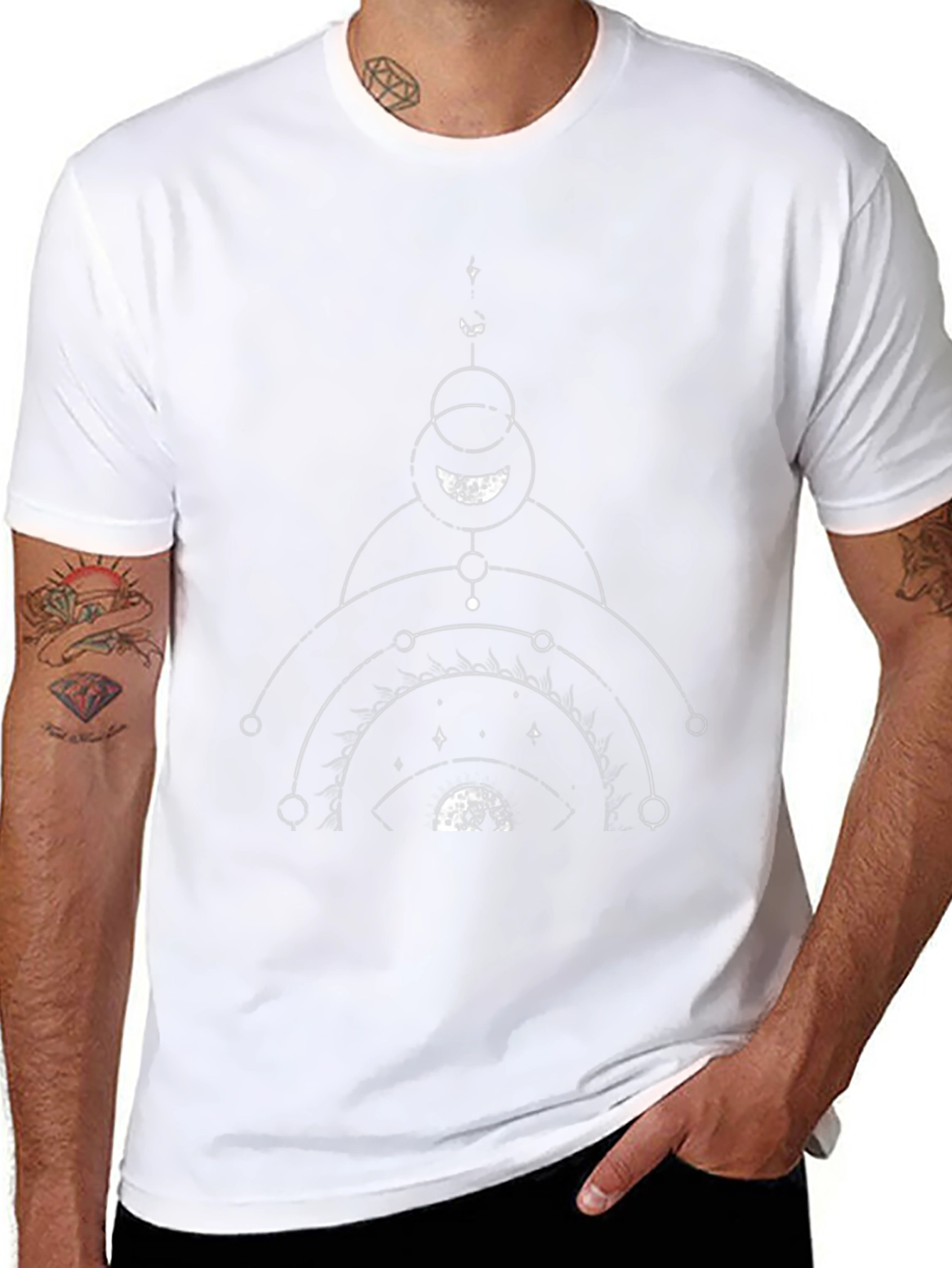 Geometric Moon Phase Graphic Tee - Black