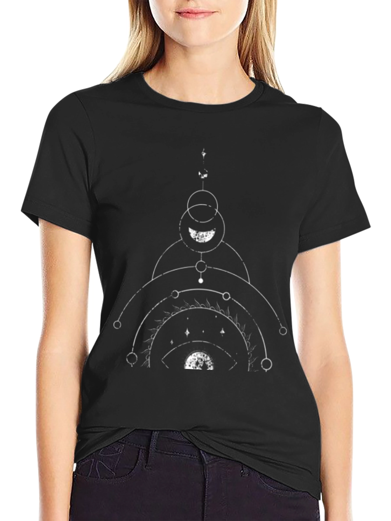 Geometric Moon Phase Graphic Tee - Black