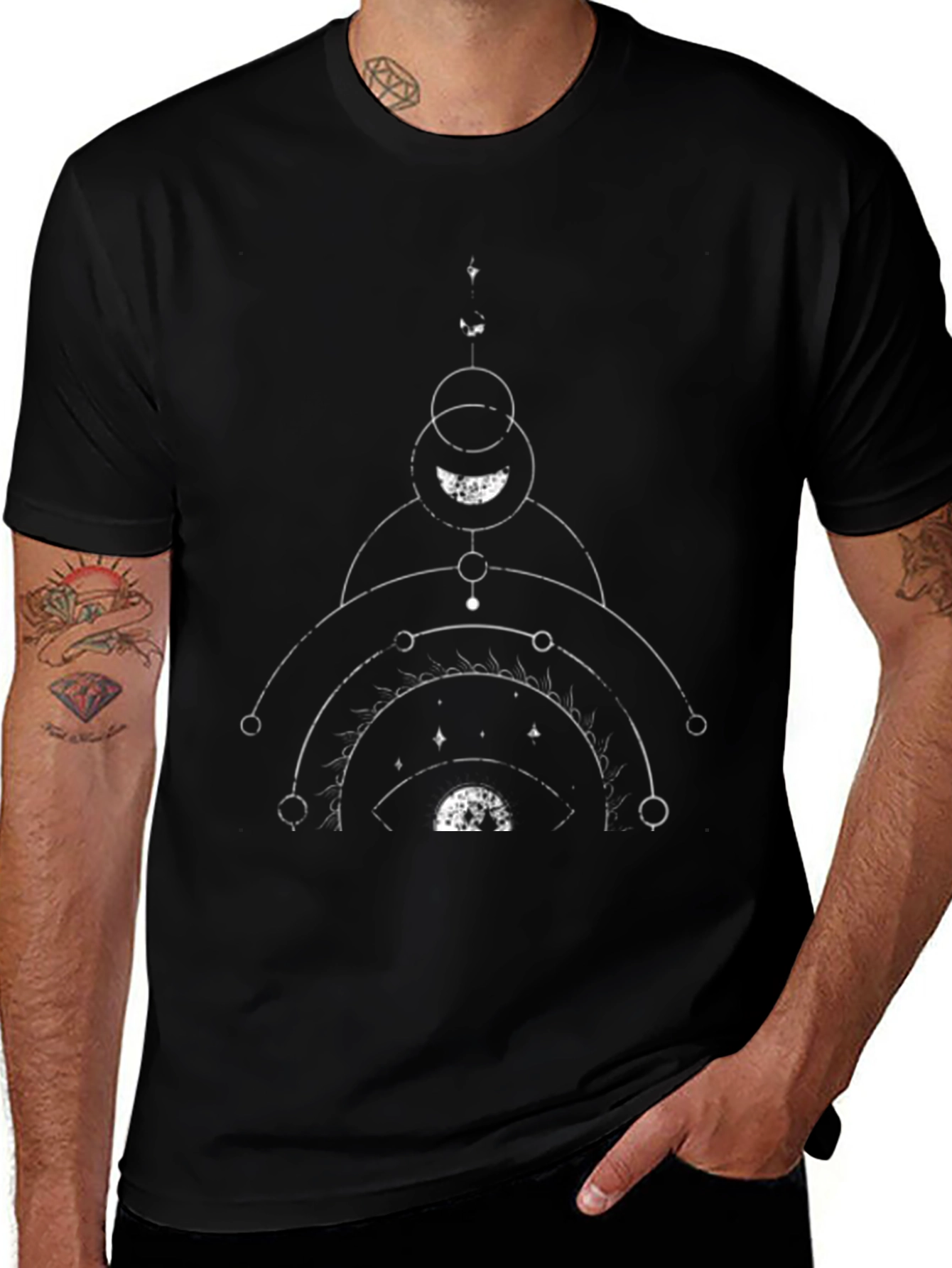 Geometric Moon Phase Graphic Tee - Black