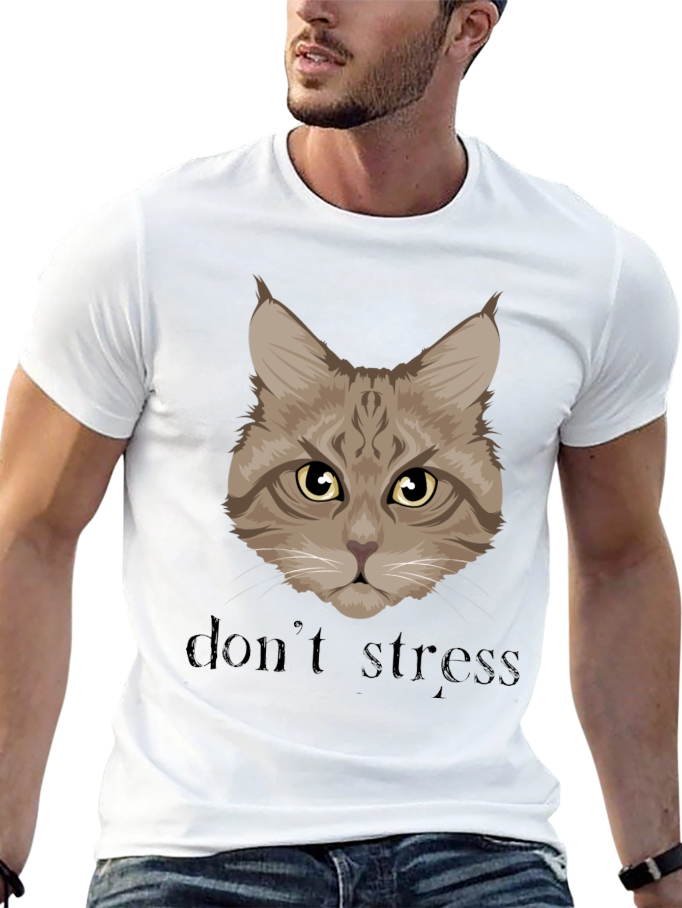 Dont Stress Cat Graphic Tee - Unisex Black T-Shirt