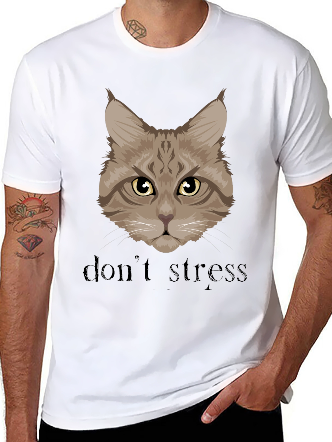Dont Stress Cat Graphic Tee - Unisex Black T-Shirt