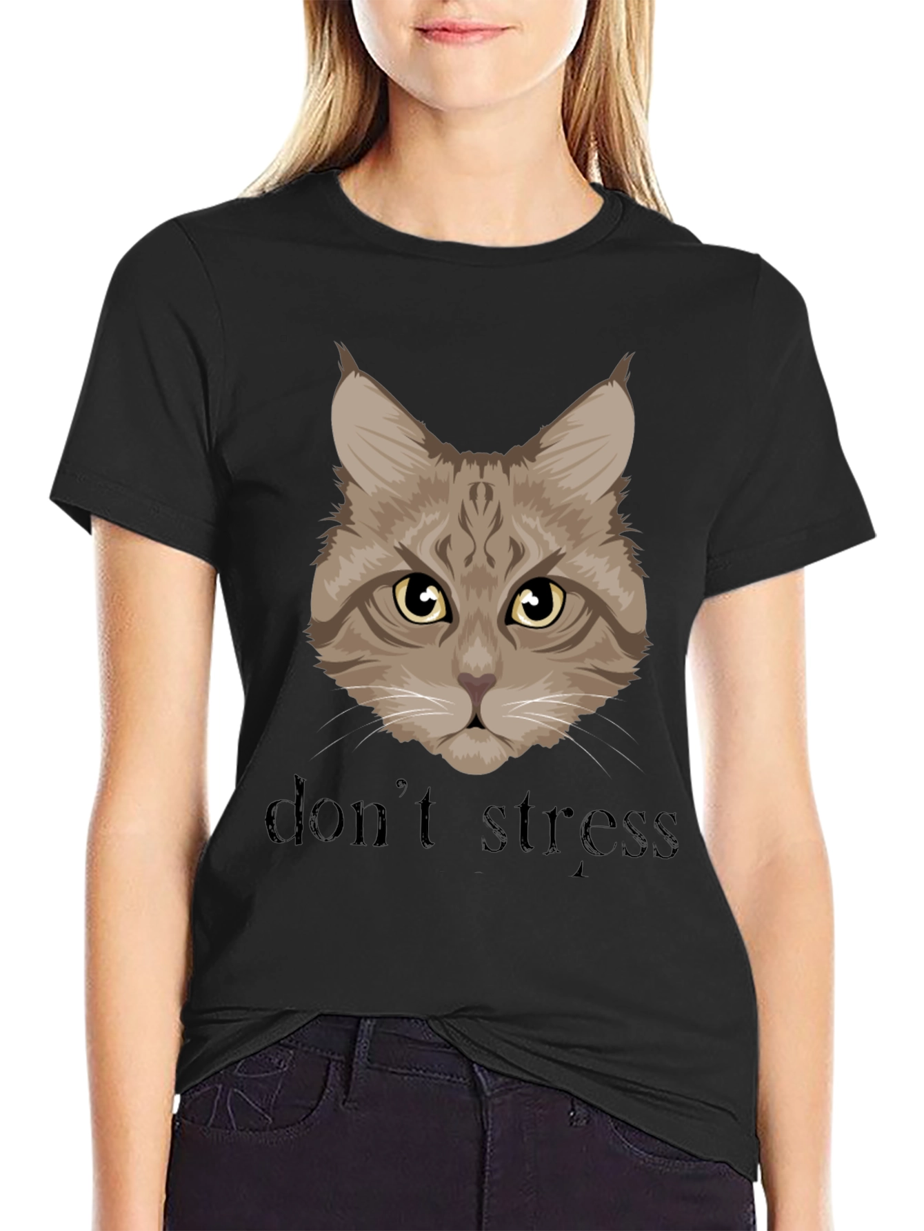 Dont Stress Cat Graphic Tee - Unisex Black T-Shirt