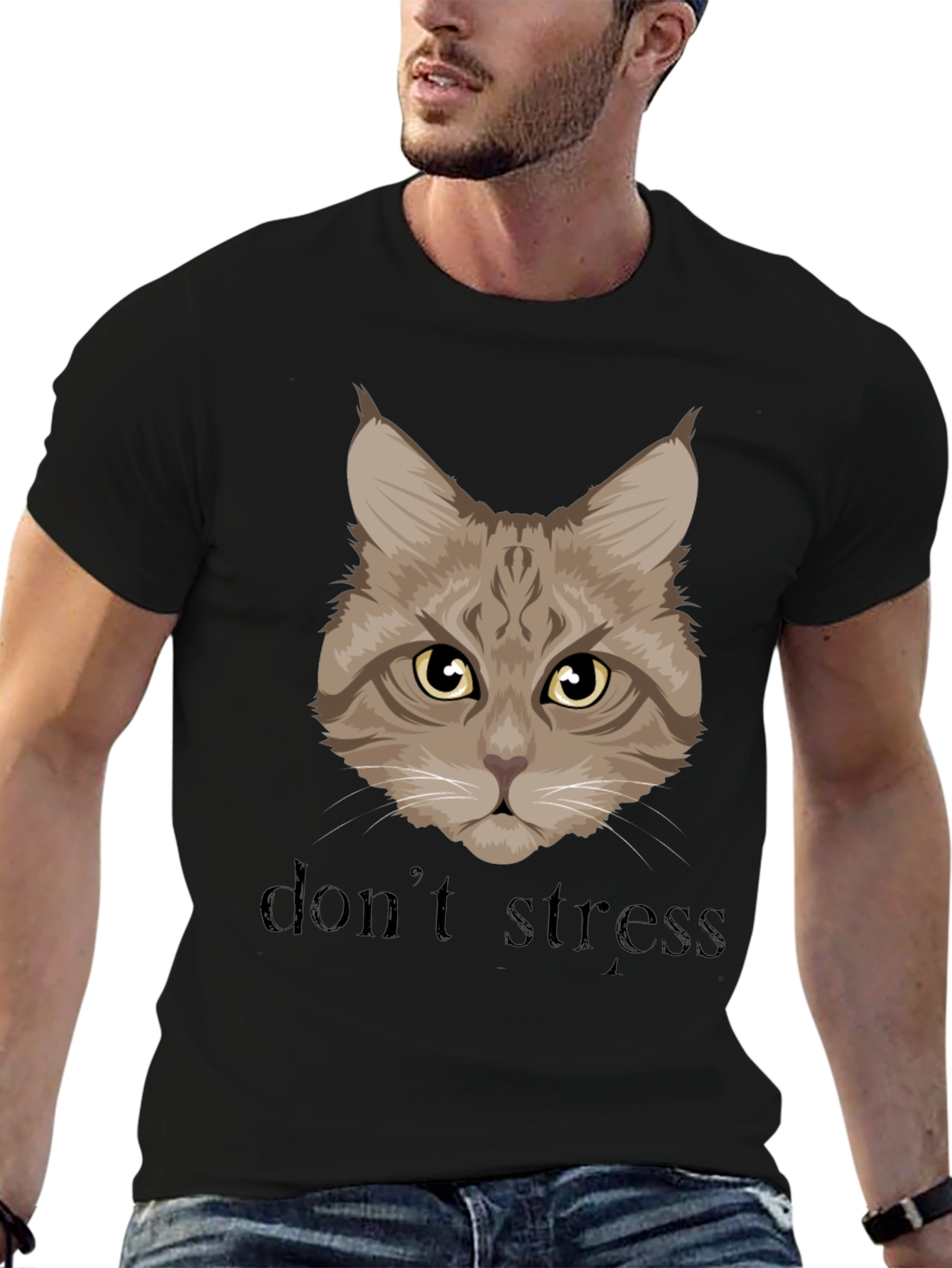 Dont Stress Cat Graphic Tee - Unisex Black T-Shirt